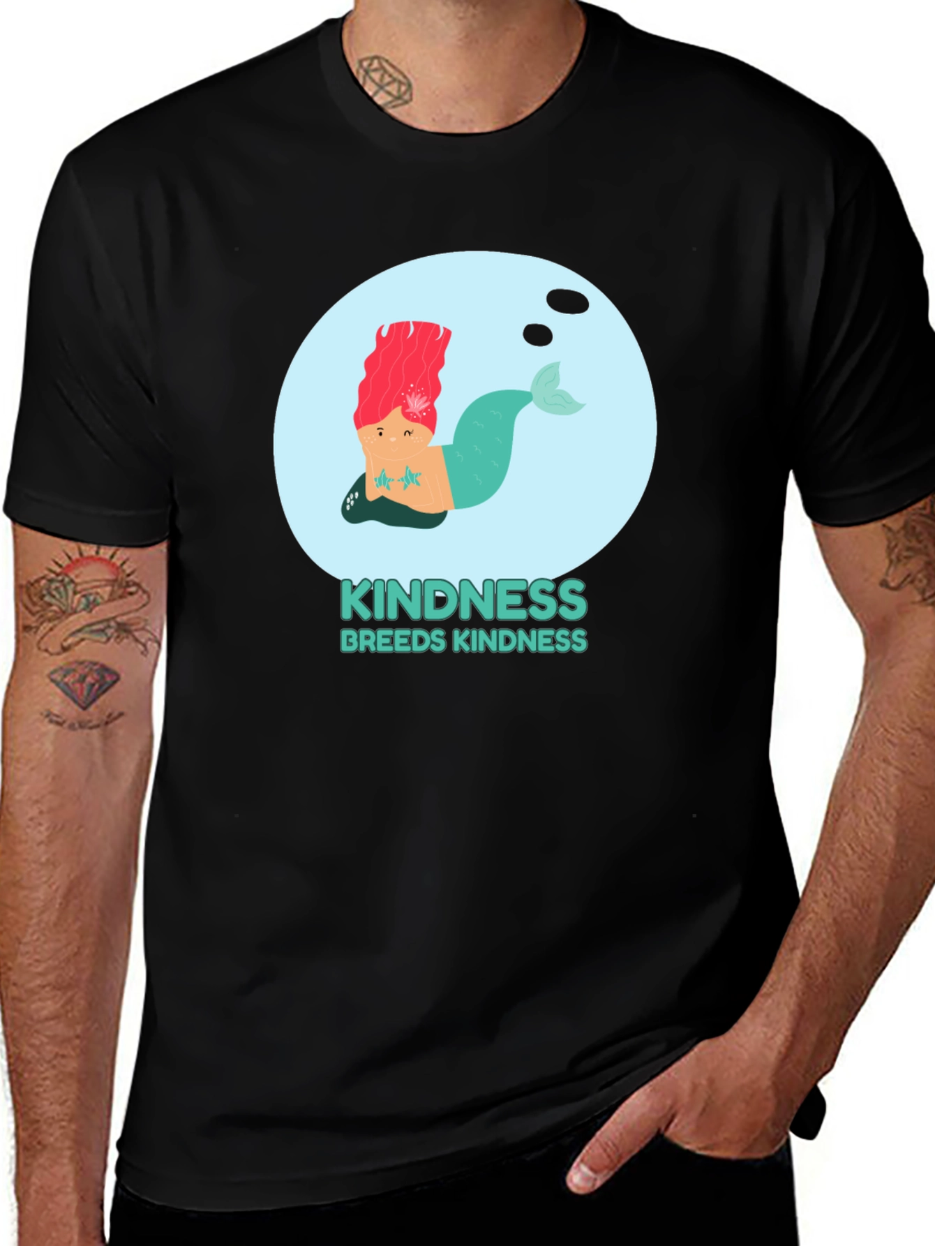 Kindness Mermaid Graphic Tee - Unisex Black Cotton T-Shirt