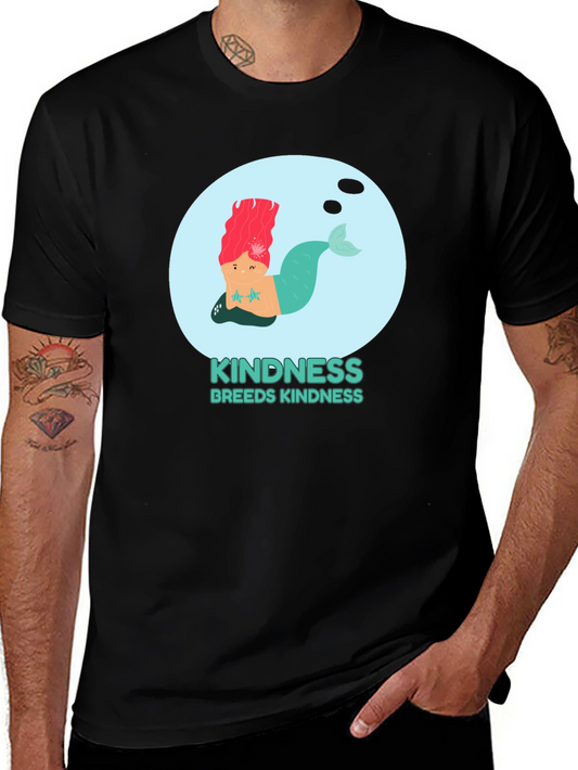 Kindness Mermaid Graphic Tee - Unisex Black Cotton T-Shirt