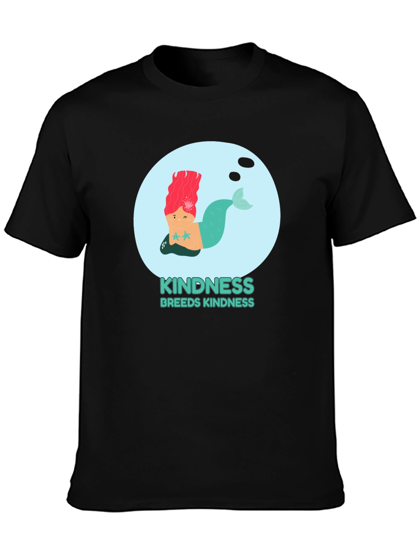 Kindness Mermaid Graphic Tee - Unisex Black Cotton T-Shirt