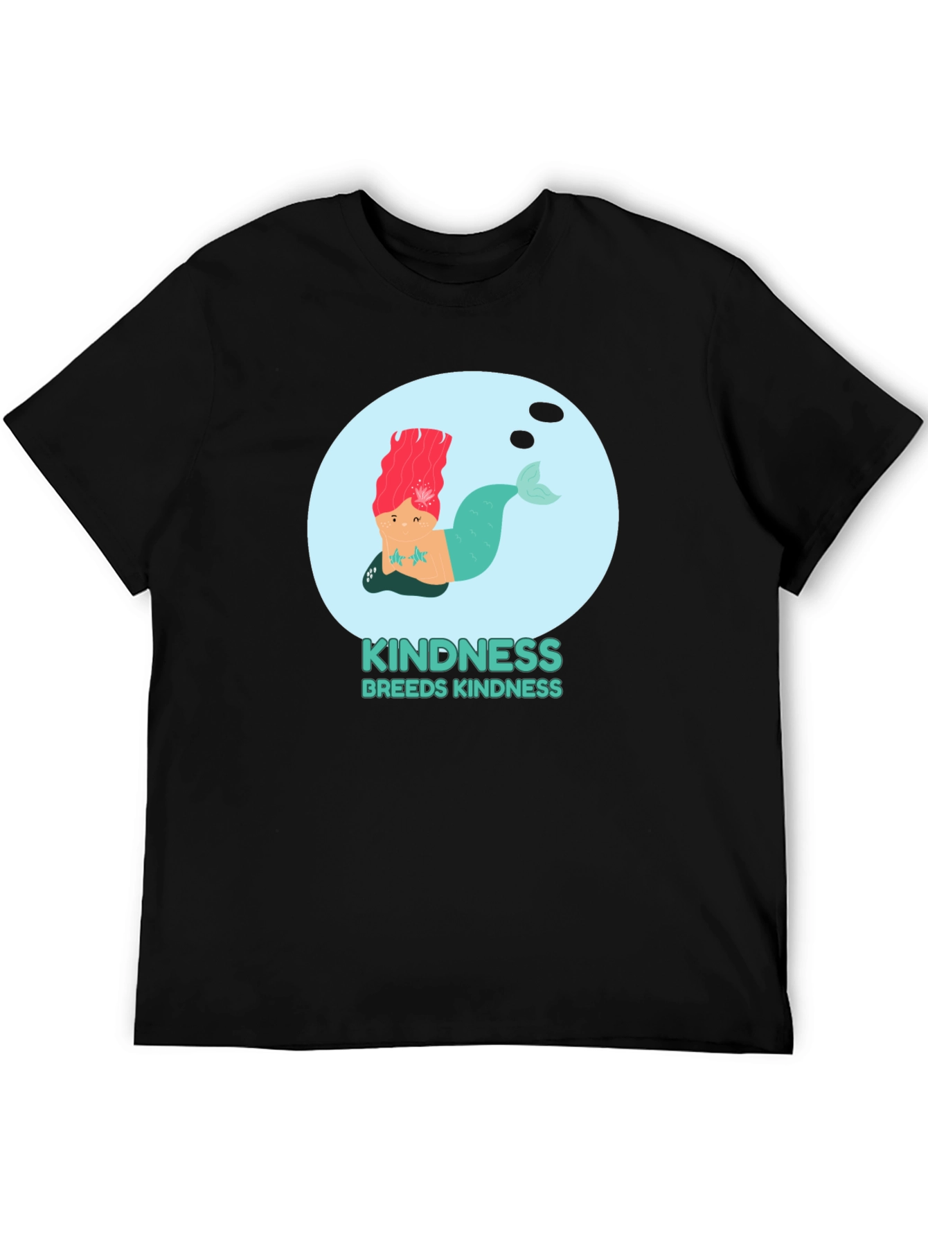 Kindness Mermaid Graphic Tee - Unisex Black Cotton T-Shirt