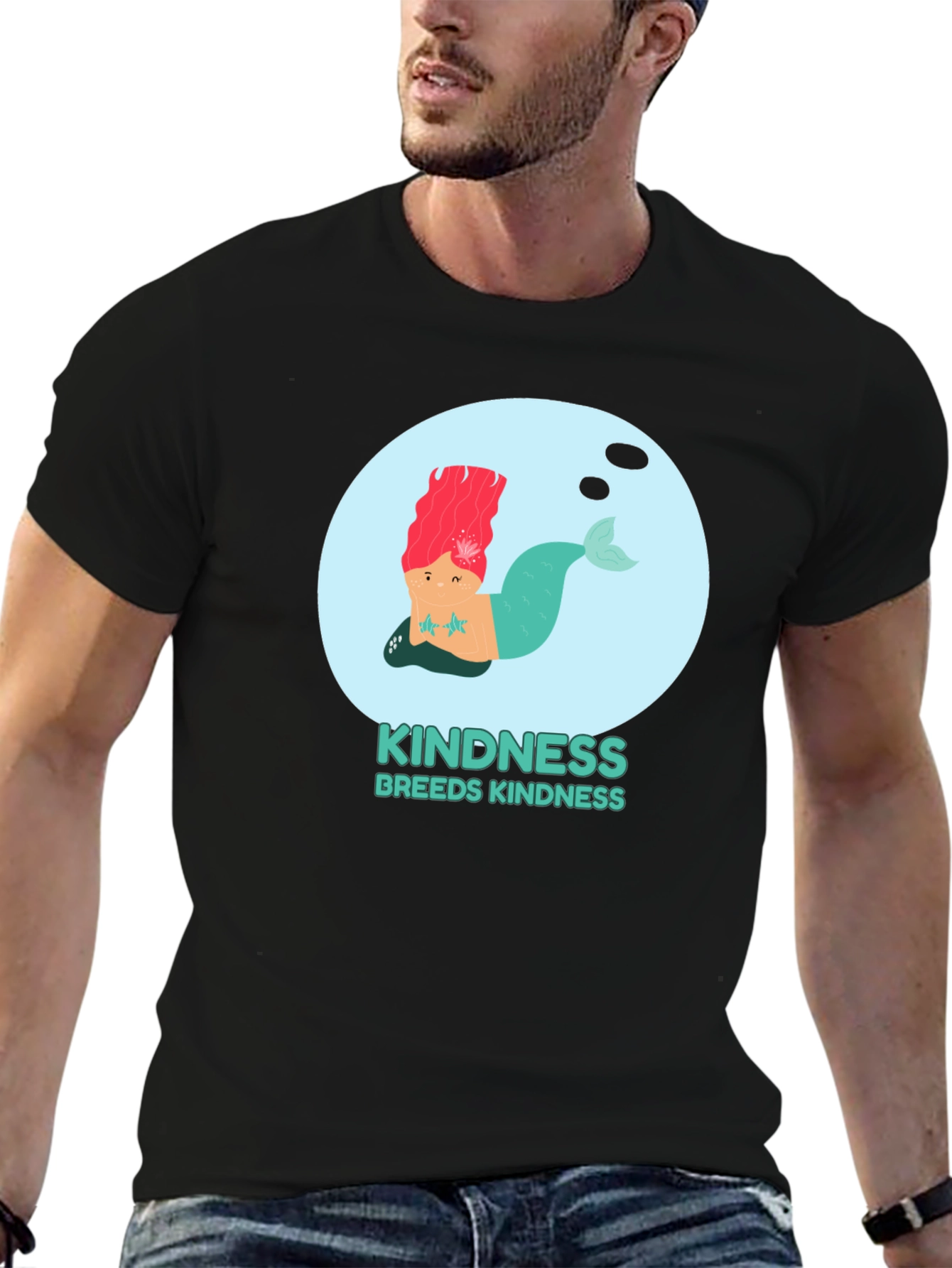 Kindness Mermaid Graphic Tee - Unisex Black Cotton T-Shirt