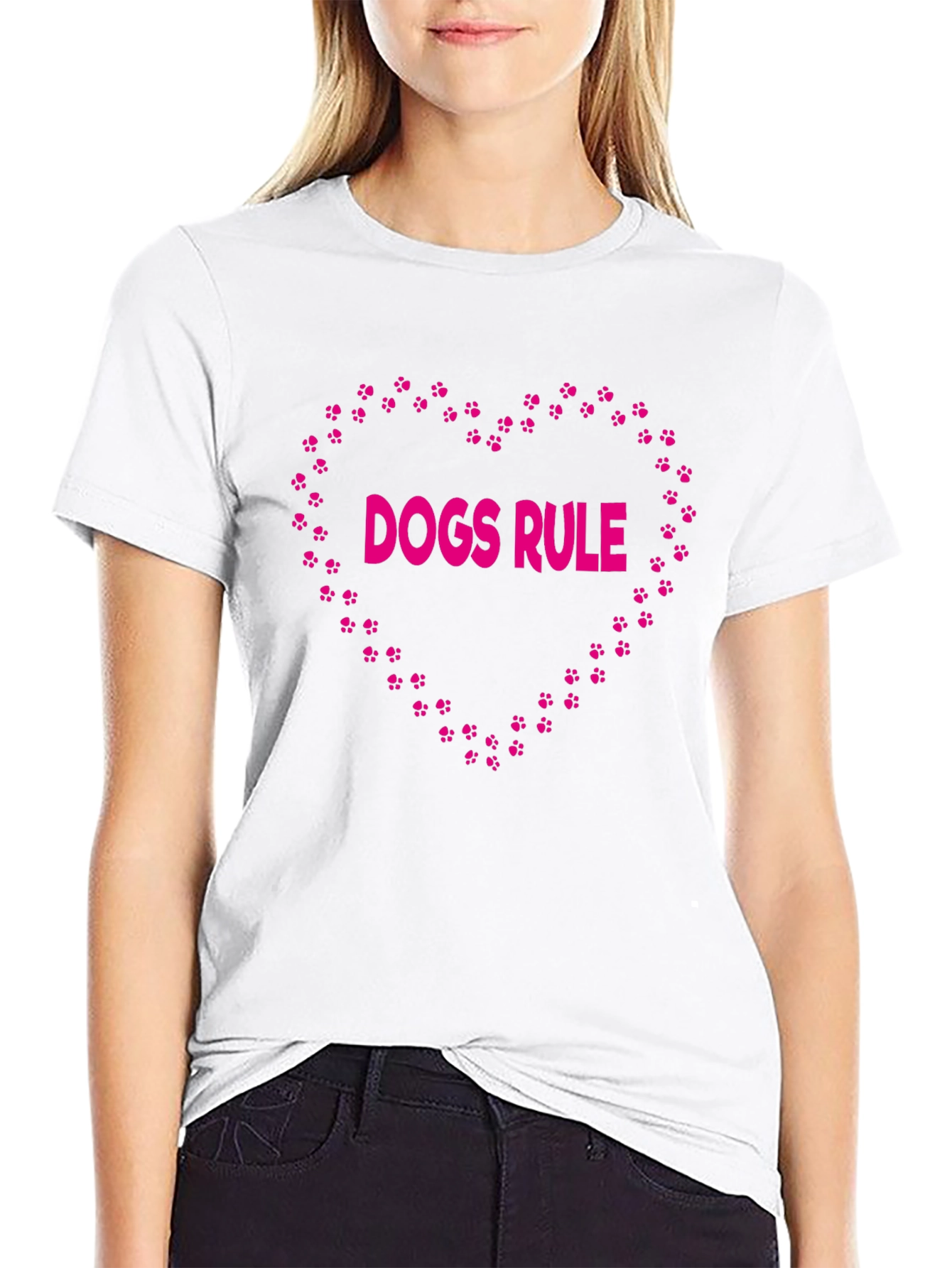 Dogs Rule Heart Graphic Black T-Shirt
