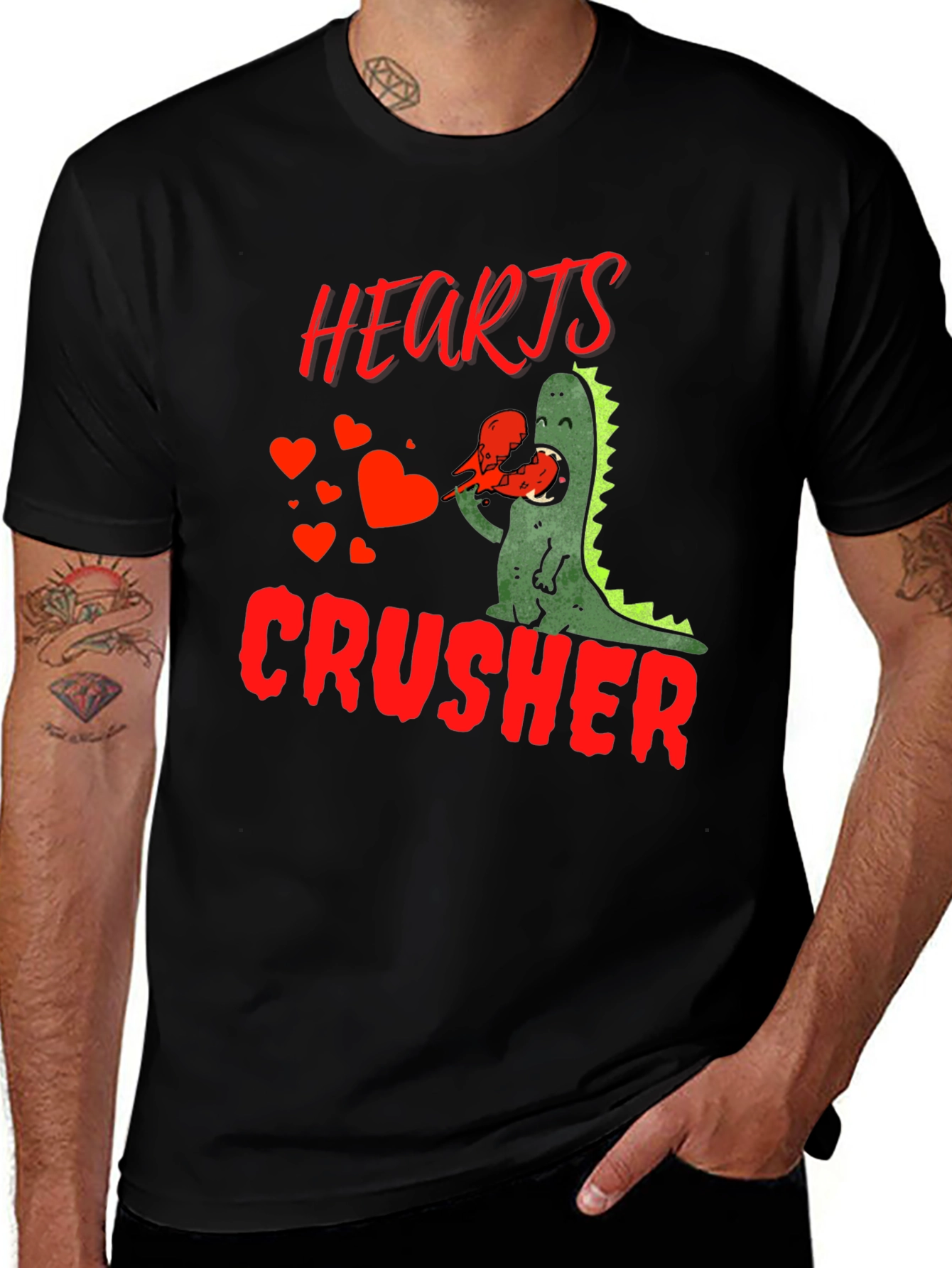 Hearts Crusher T-Shirt - Valentines Day Dino Tee
