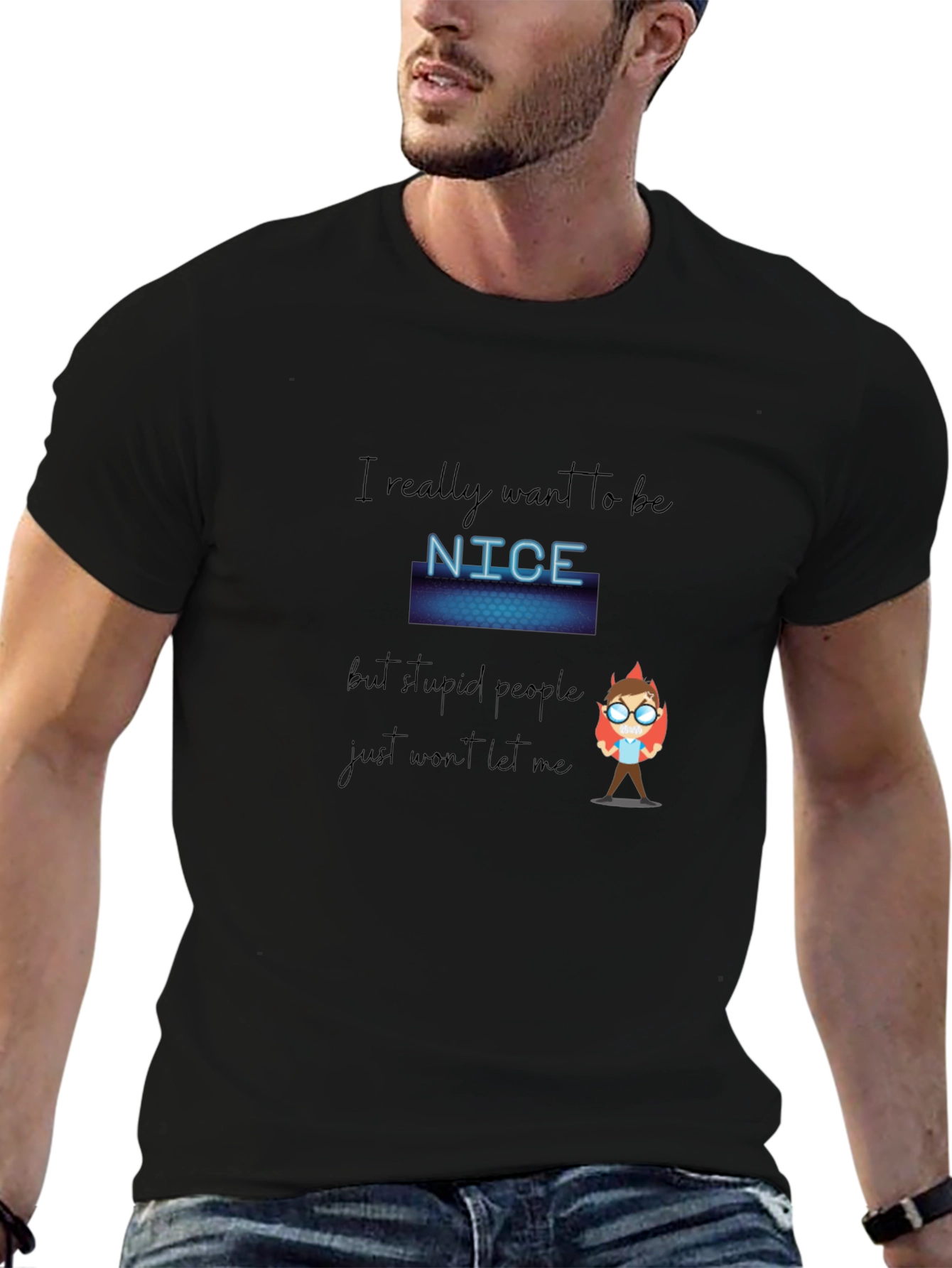 Funny Nice Graphic Print Black Tee