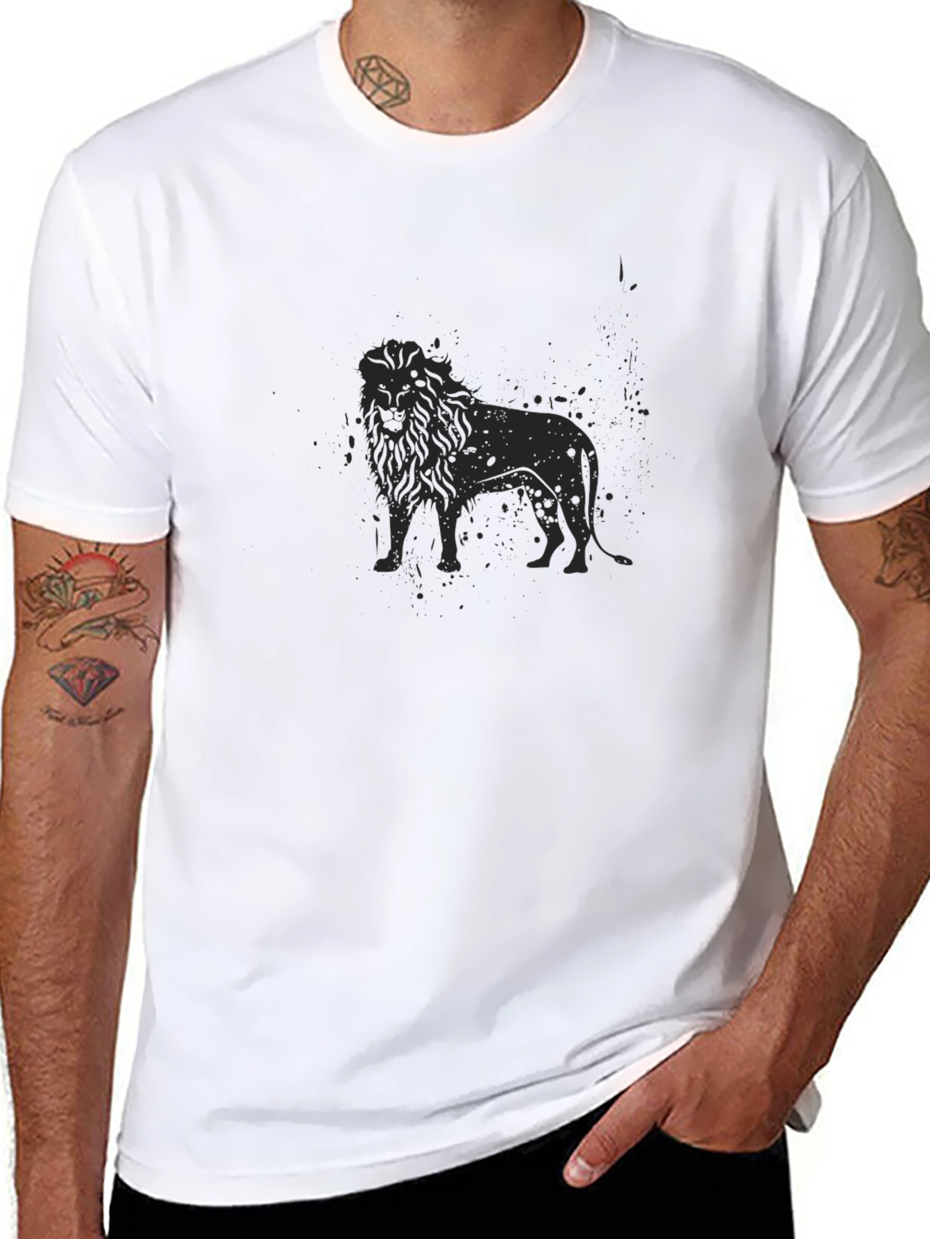 Lion Graphic Print Black T-Shirt