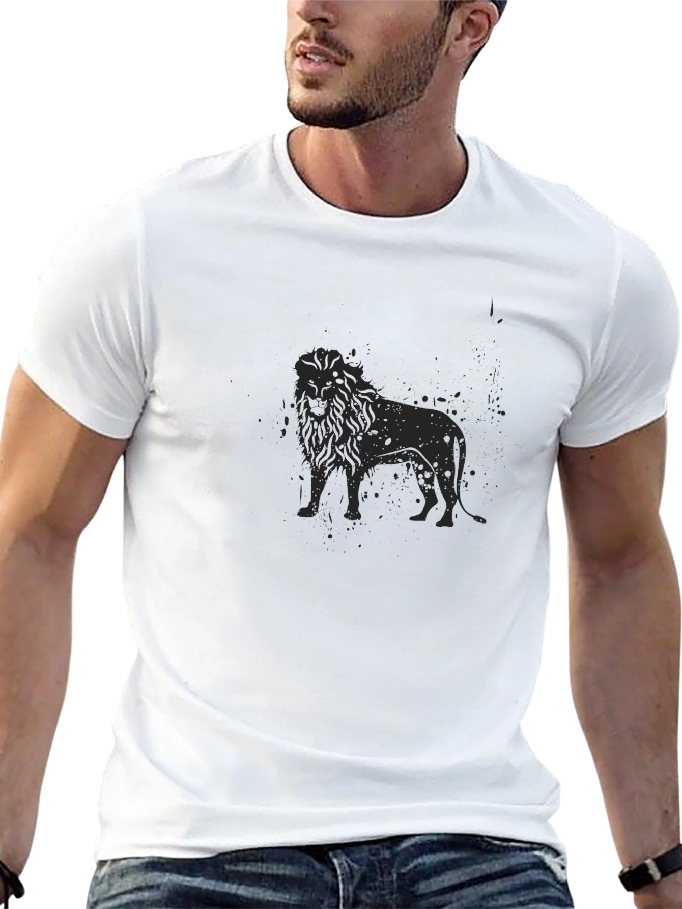 Lion Graphic Print Black T-Shirt