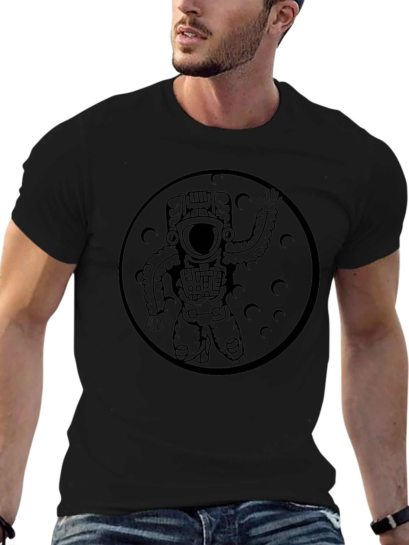 Astronaut Moon Graphic T-Shirt - Black