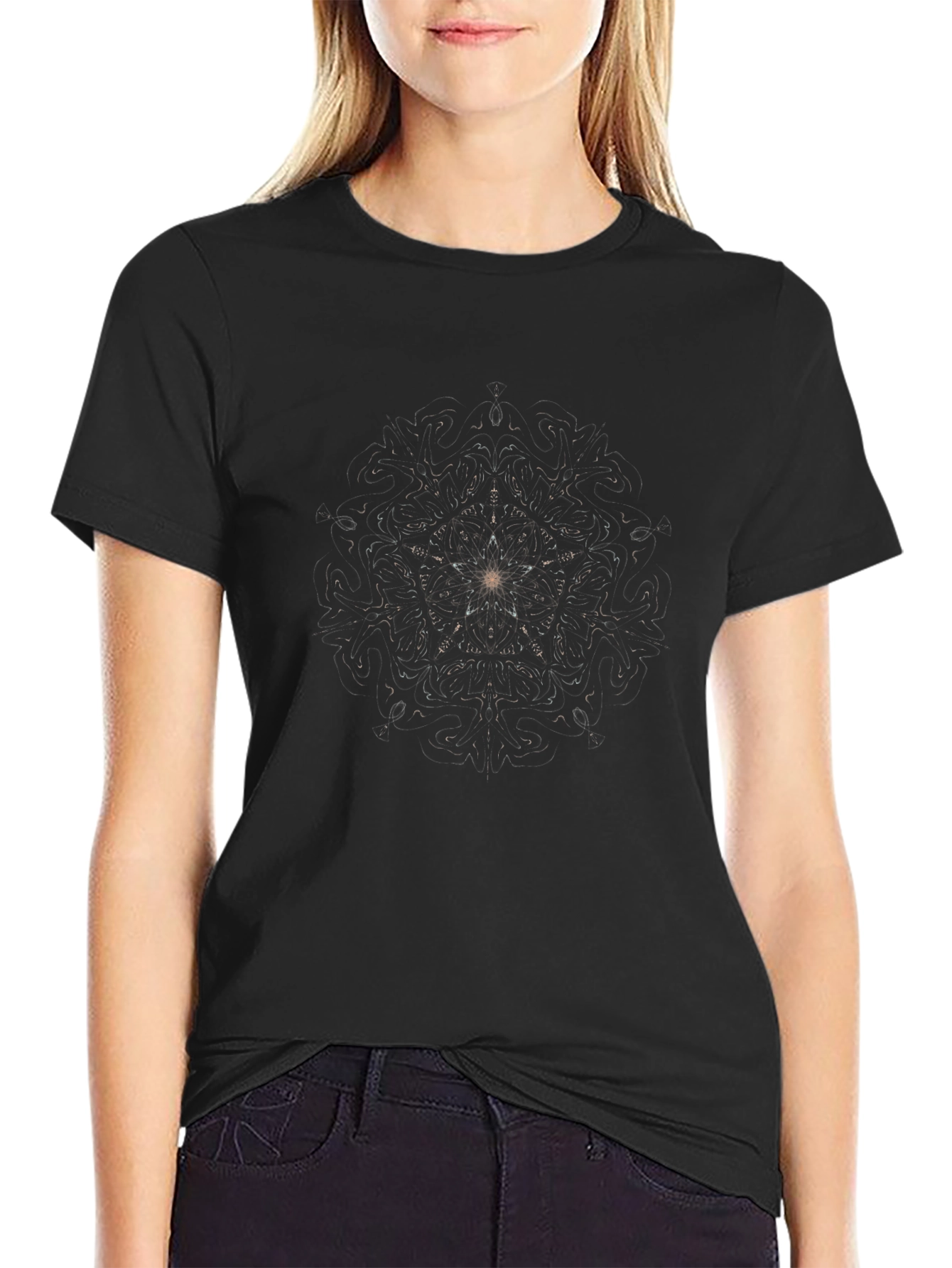 Black Tee with Starburst Design