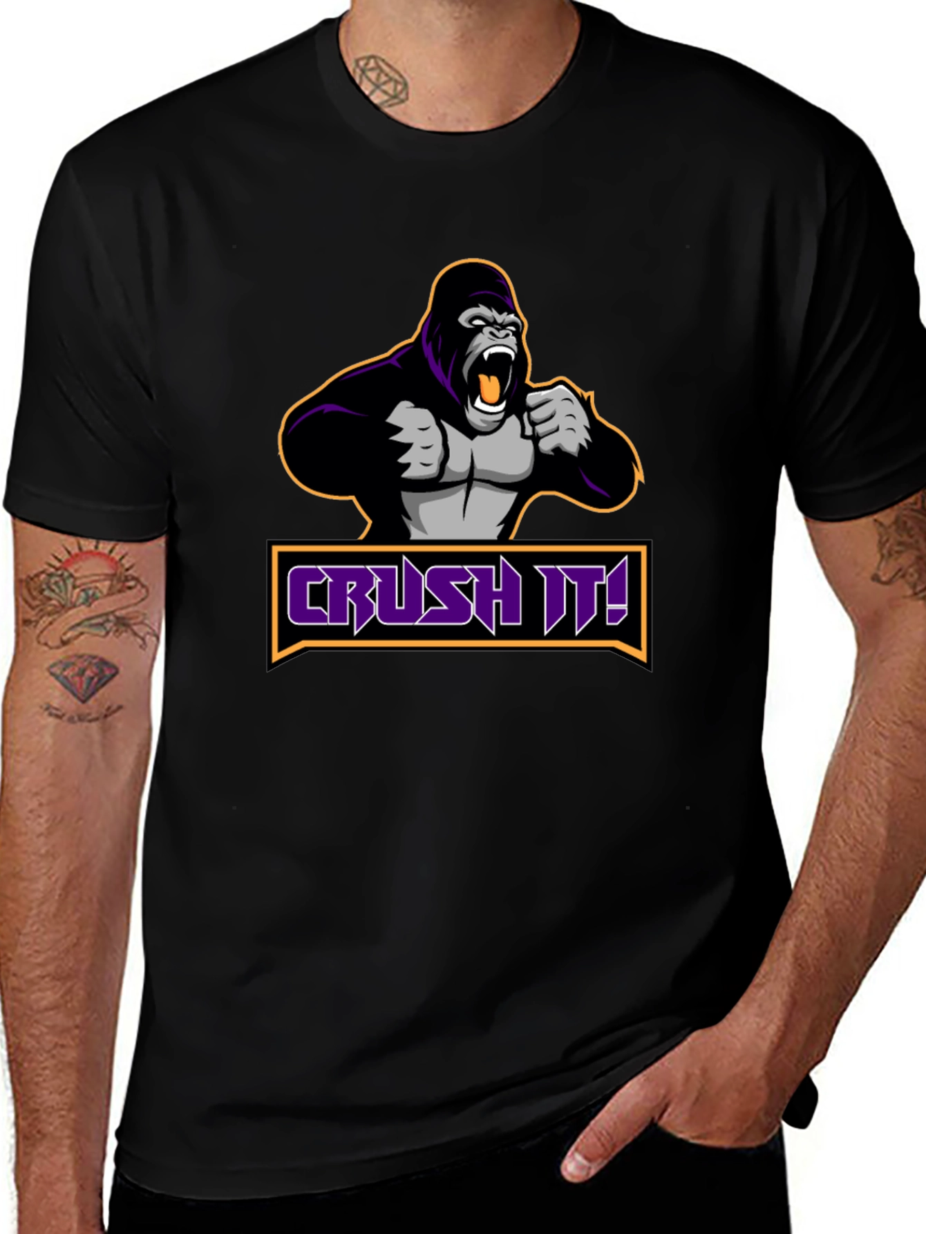Crush It Gorilla Graphic Black T-Shirt