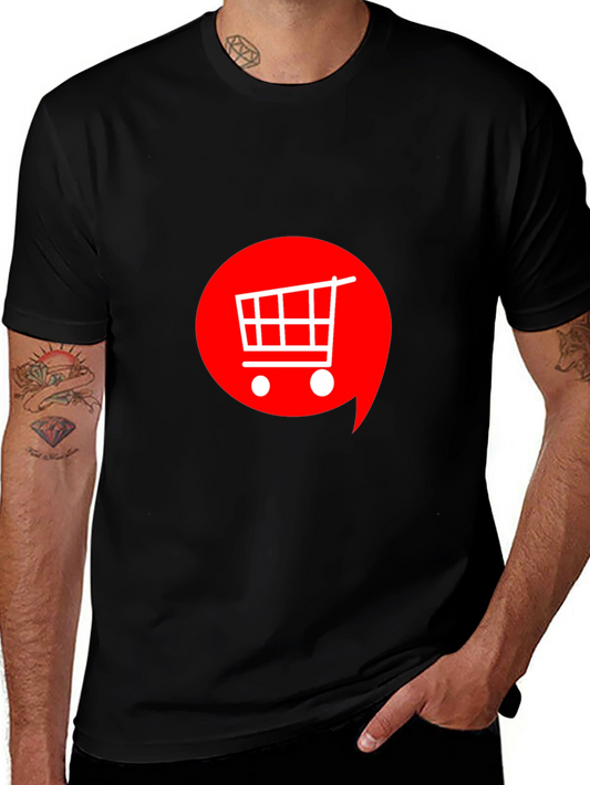 Red Shopping Cart Graphic Tee - Modern Black T-Shirt