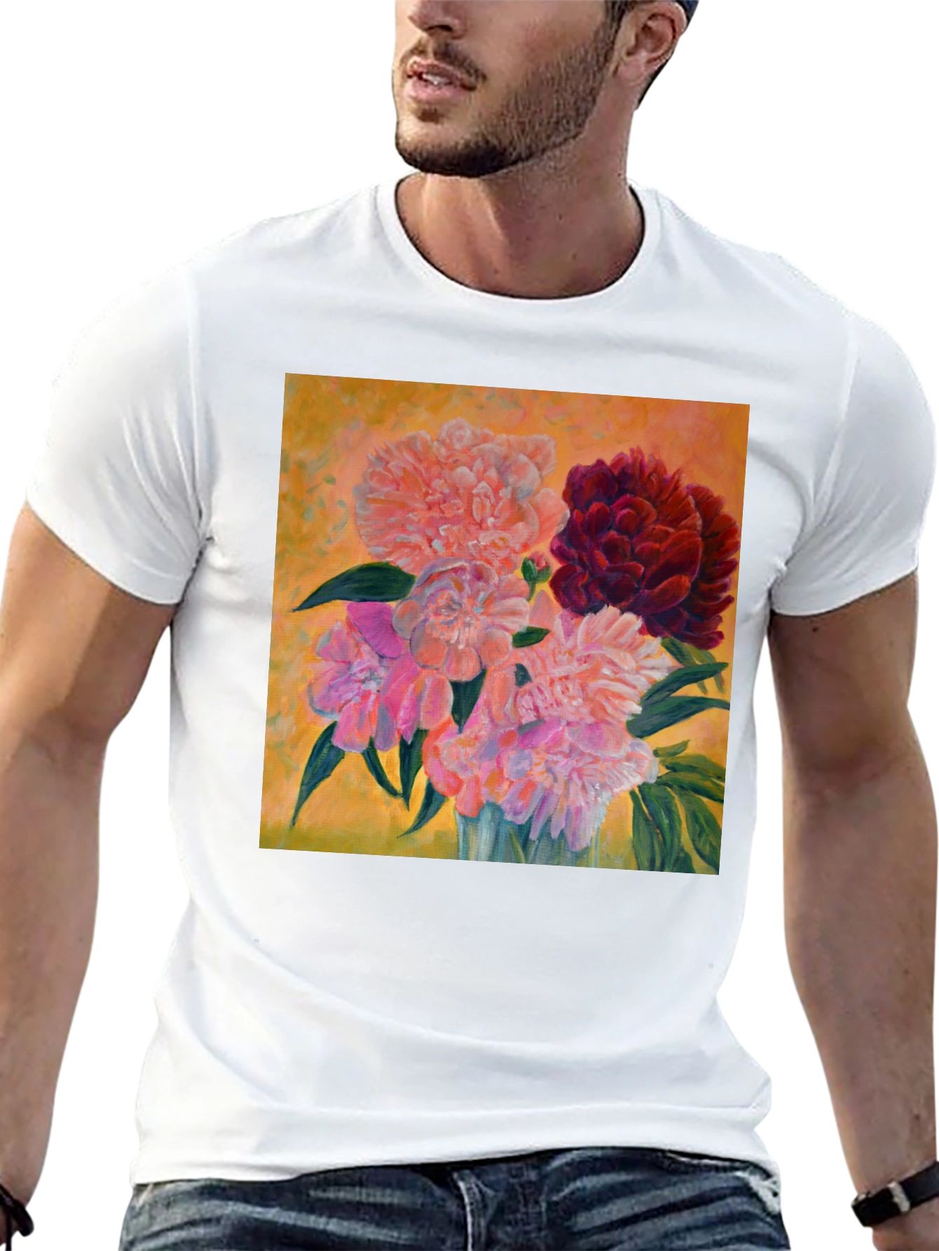 Floral Art T-Shirt - Unique Peony Design