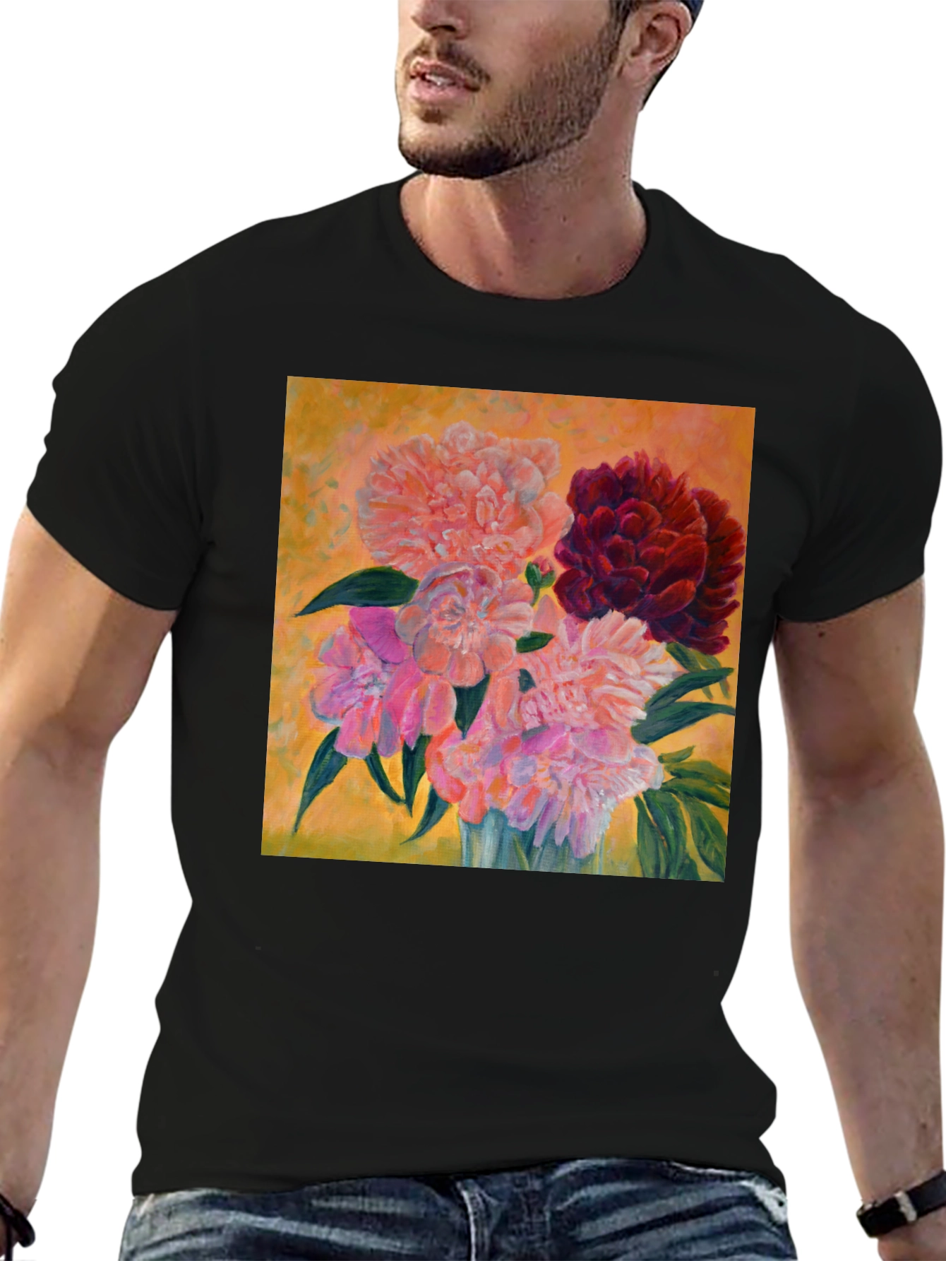 Floral Art T-Shirt - Unique Peony Design