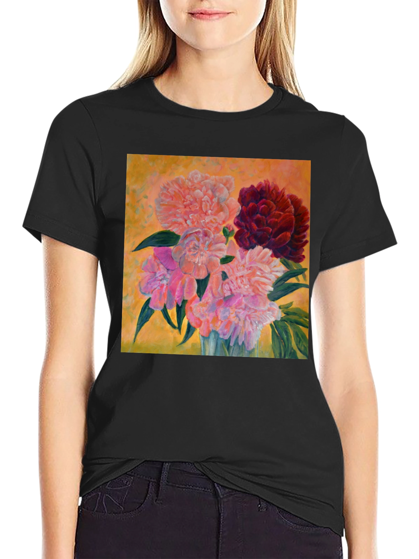Floral Art T-Shirt - Unique Peony Design