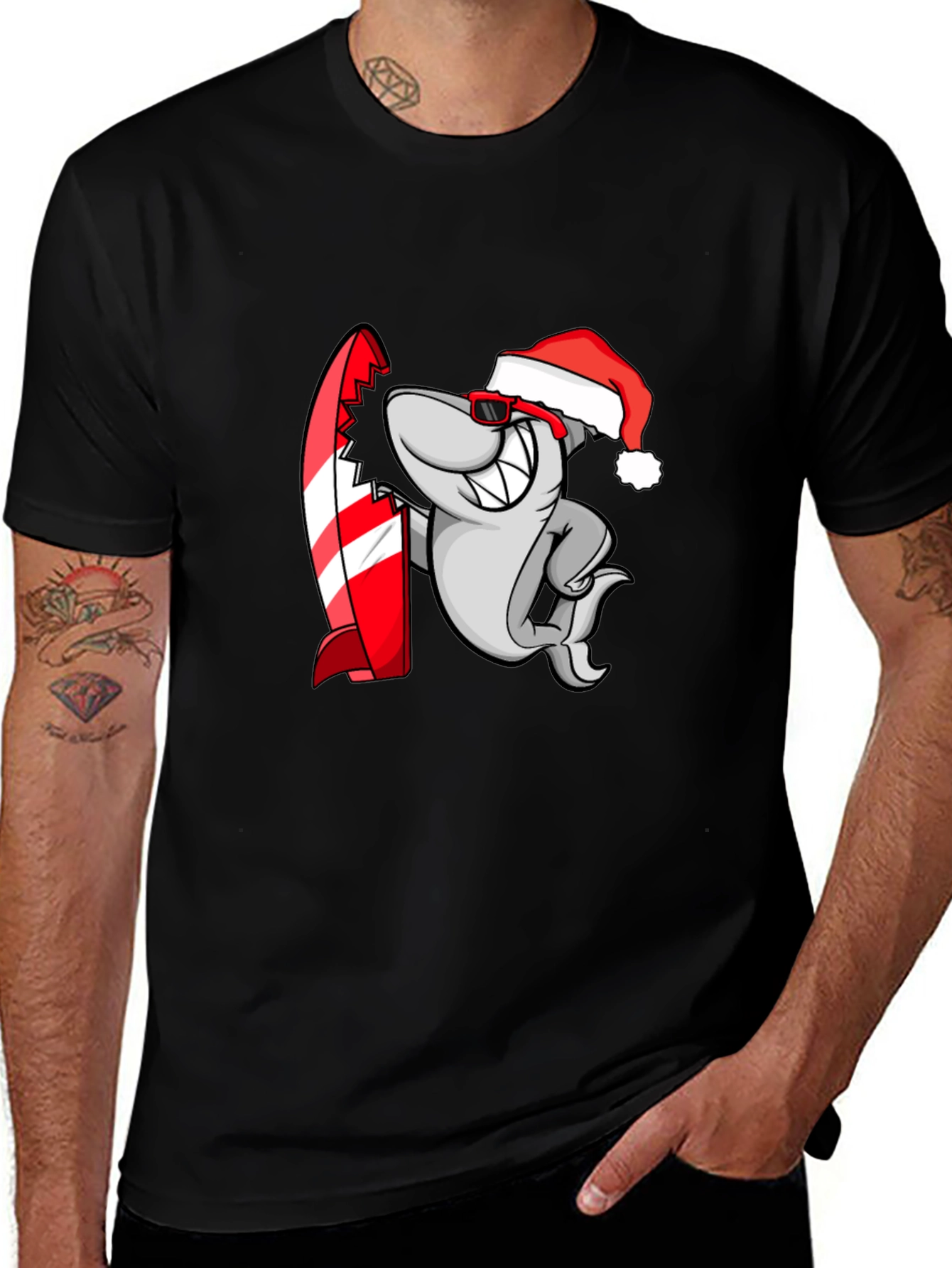 Shark Santa Surfer Graphic Tee