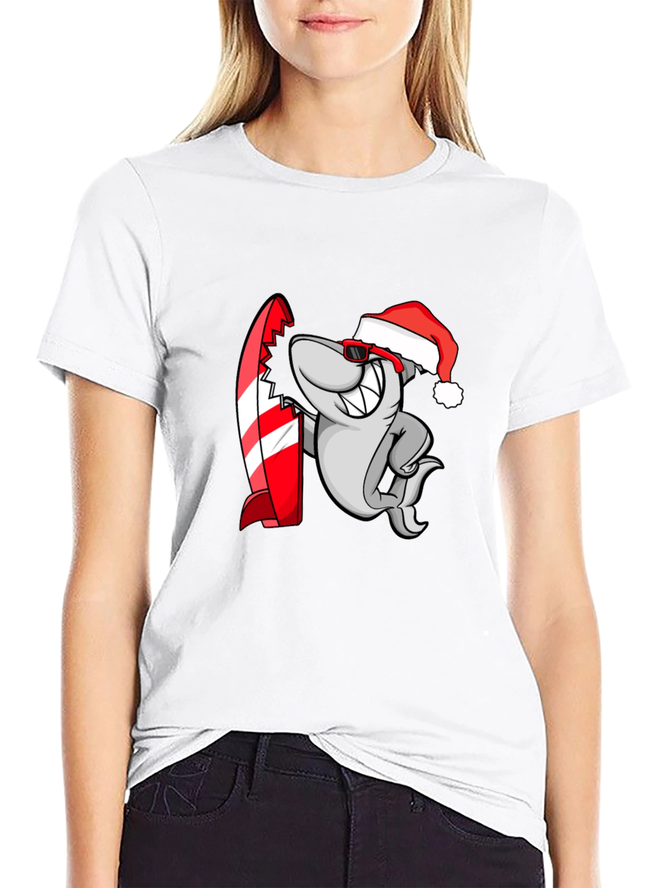 Shark Santa Surfer Graphic Tee