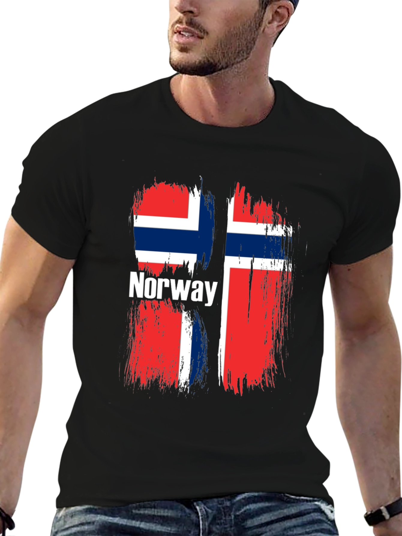 Norway Flag Graphic T-Shirt - Black