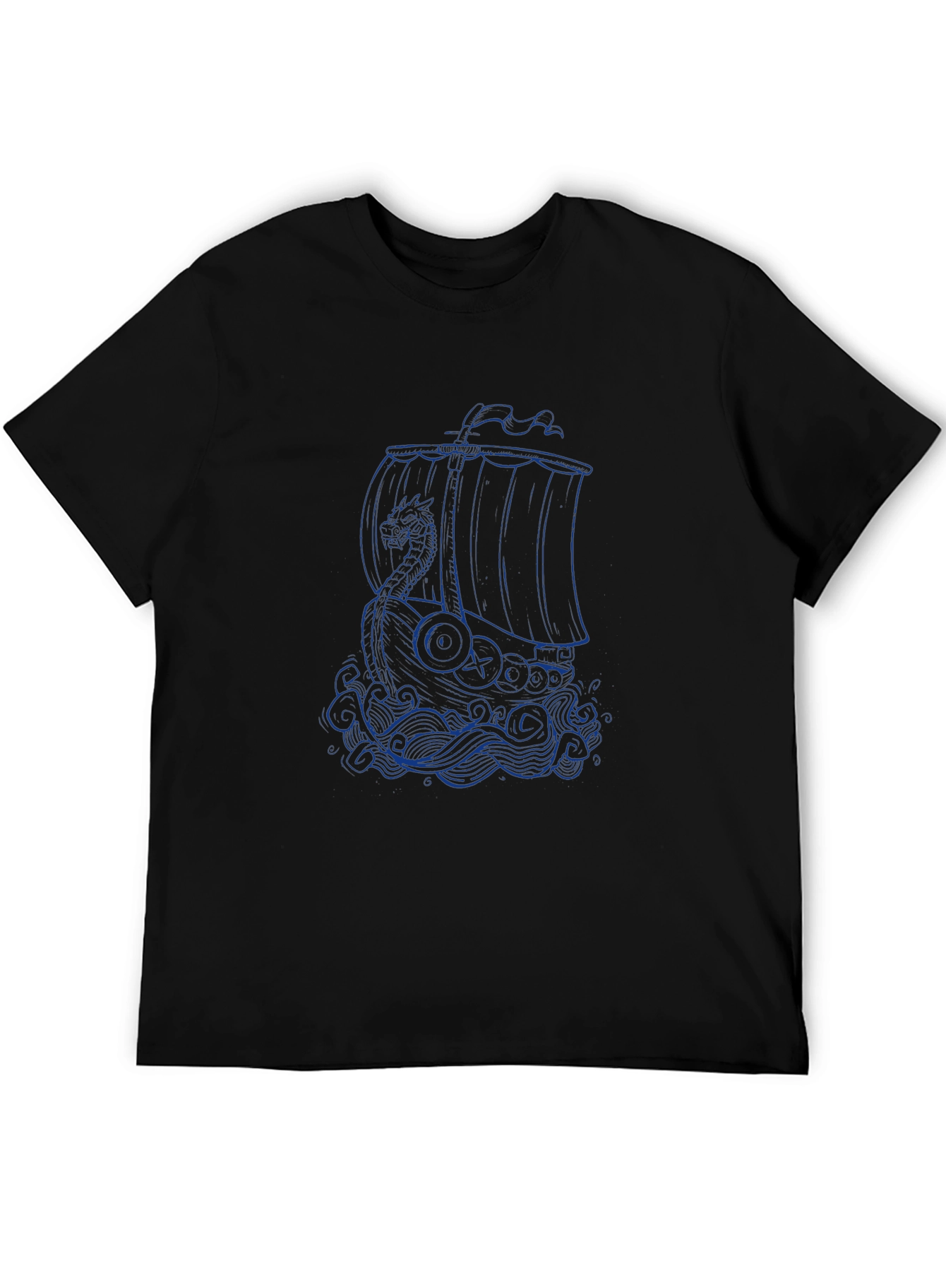 Viking Ship Graphic Tee - Black Cotton T-Shirt