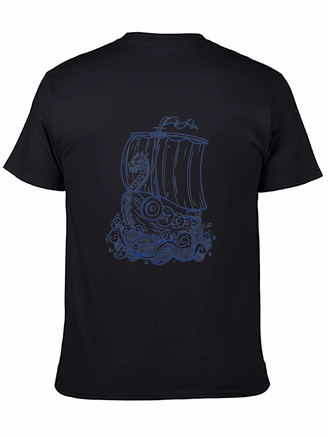 Viking Ship Graphic Tee - Black Cotton T-Shirt
