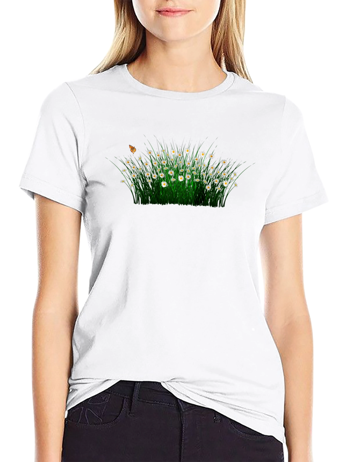 Daisy Field Graphic Tee - Soft Black Cotton T-Shirt