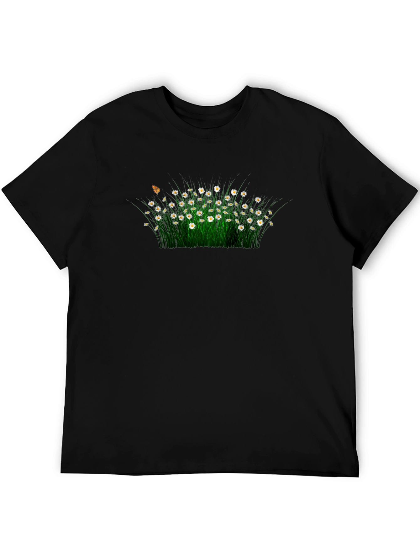 Daisy Field Graphic Tee - Soft Black Cotton T-Shirt