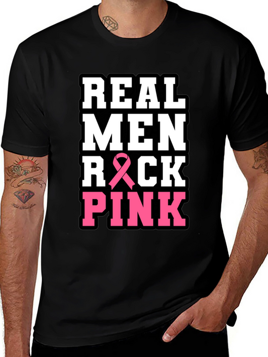 Real Men Rock Pink Breast Cancer Awareness T-Shirt