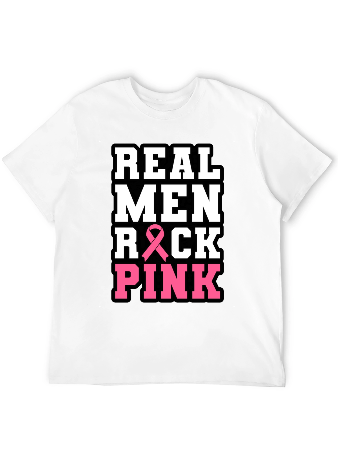 Real Men Rock Pink Breast Cancer Awareness T-Shirt