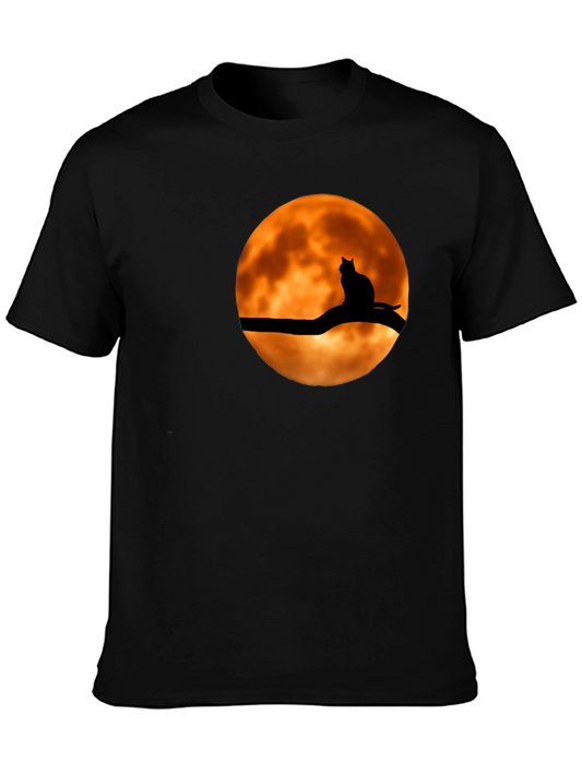 Cat on Branch Moon Graphic T-Shirt - Unisex Cotton Tee