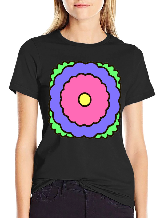 Retro Flower Graphic Black T-Shirt