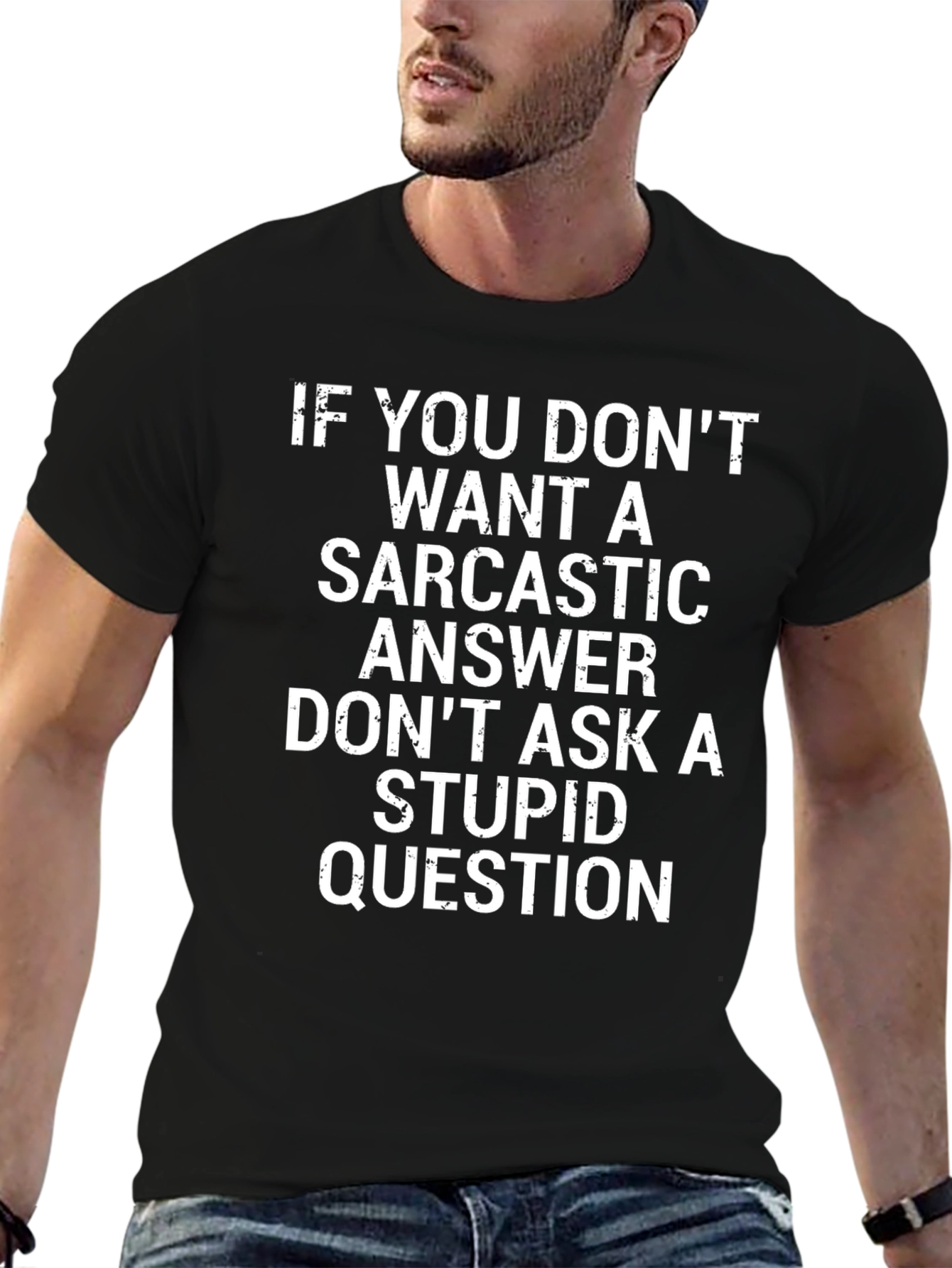Sarcastic Answer Graphic Tee - Black Cotton T-Shirt