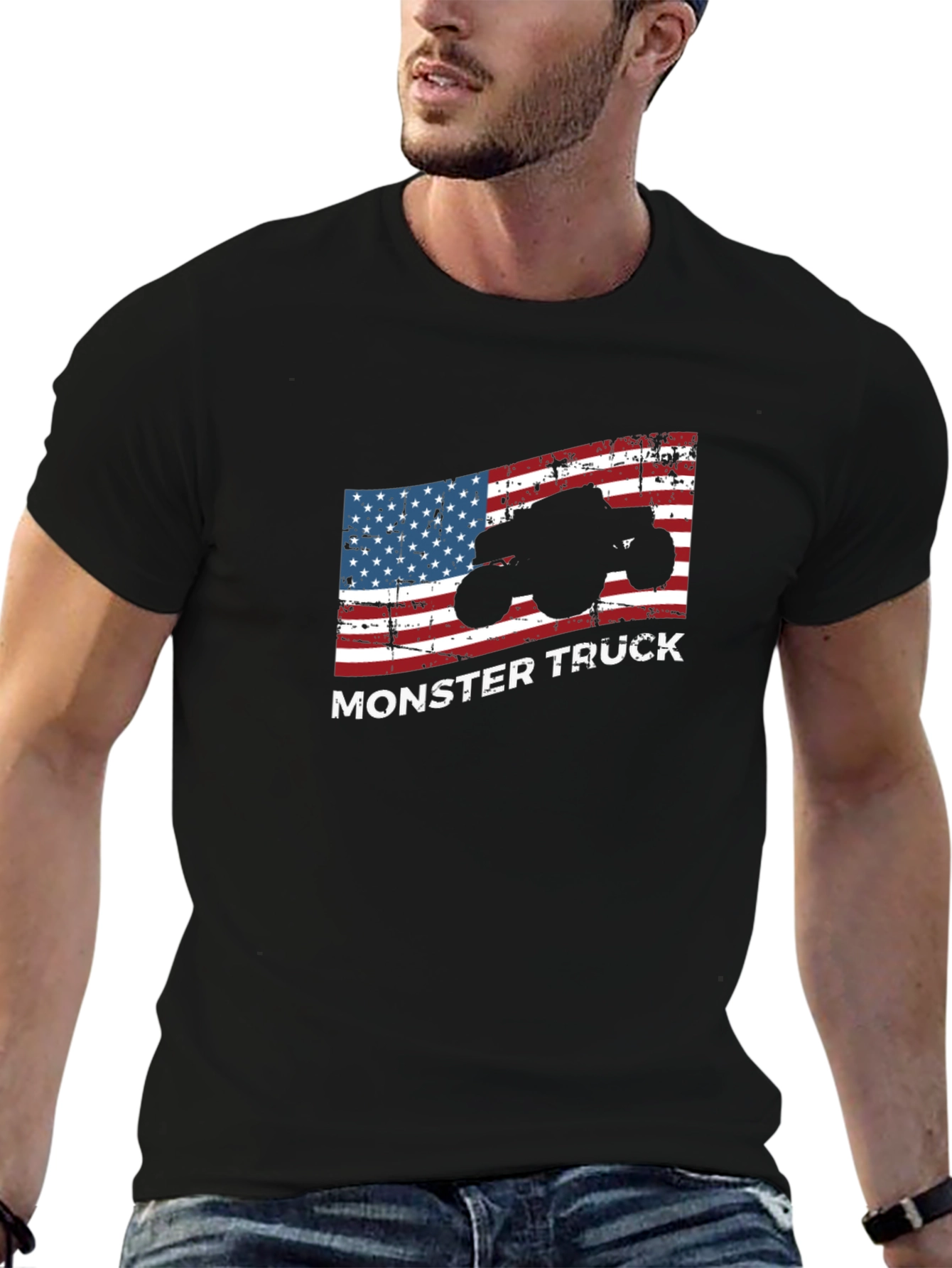 Monster Truck American Flag Graphic T-Shirt