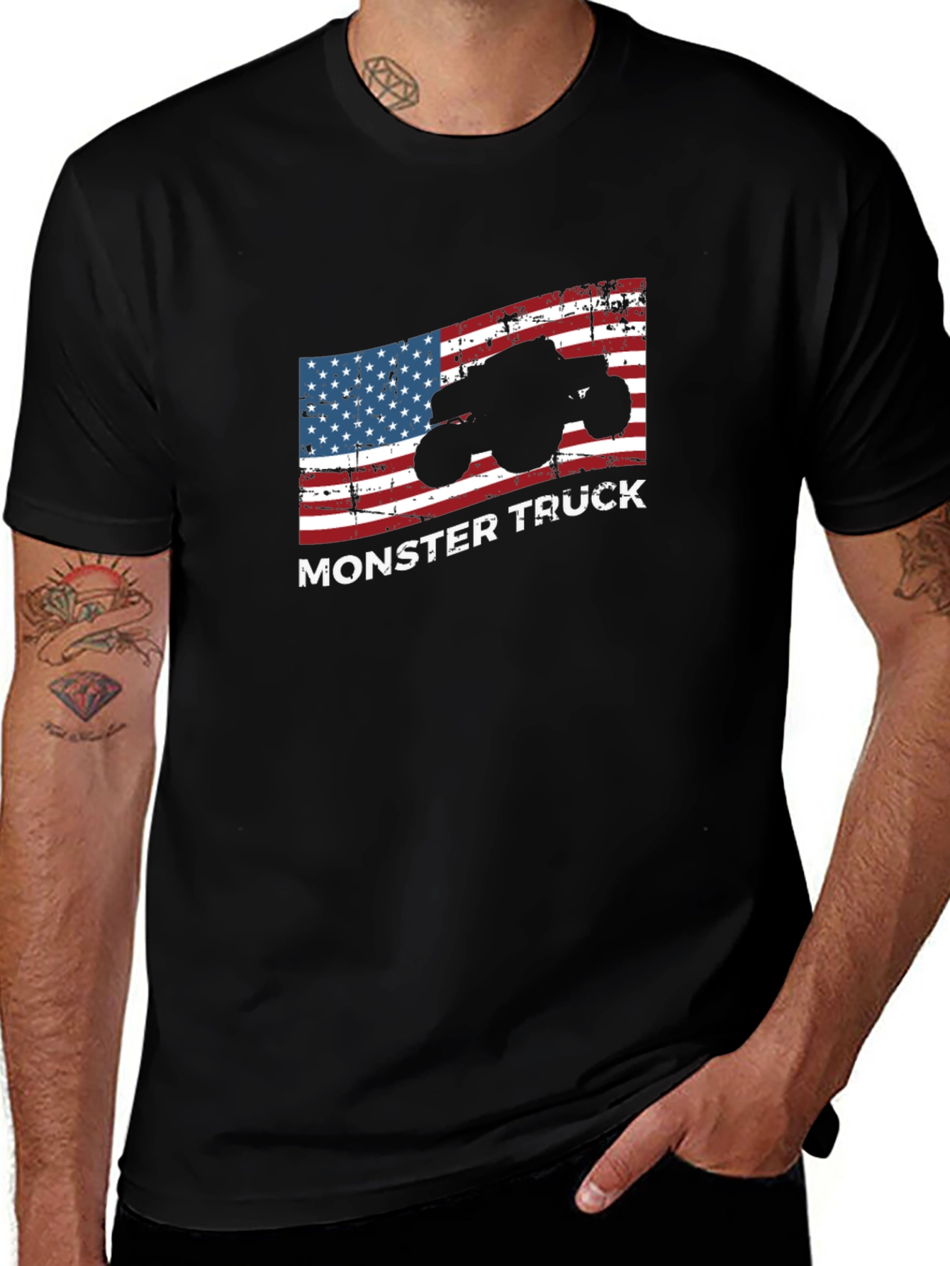 Monster Truck American Flag Graphic T-Shirt