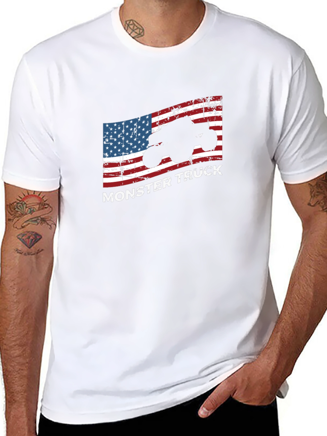 Monster Truck American Flag Graphic T-Shirt