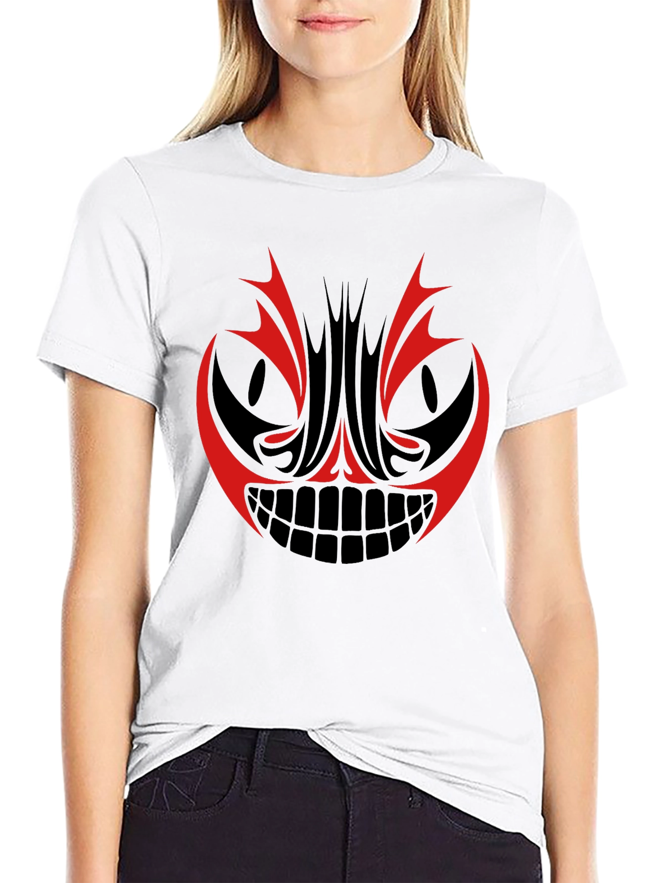 Mens Graphic Tee - Red & Black Tribal Face