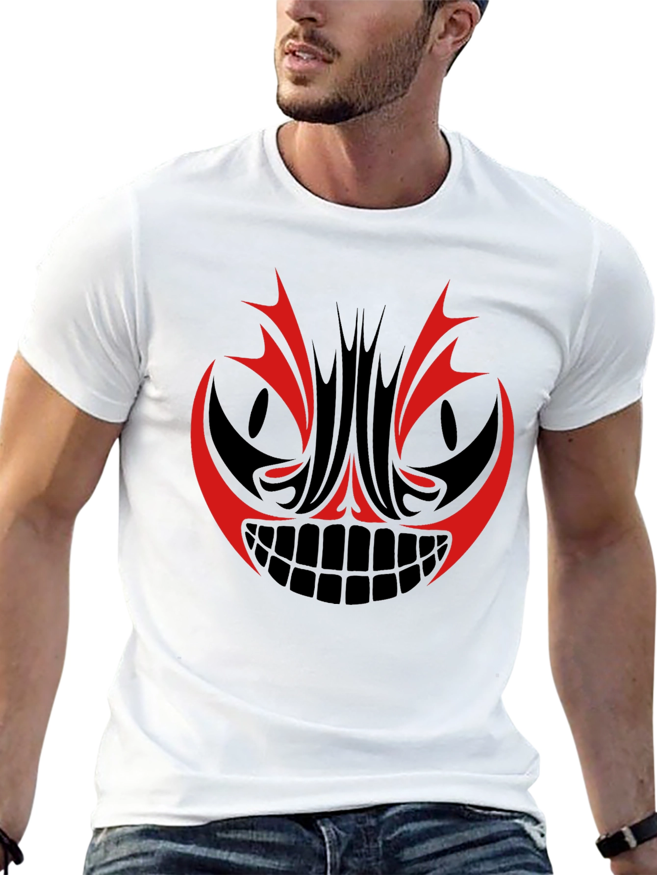 Mens Graphic Tee - Red & Black Tribal Face