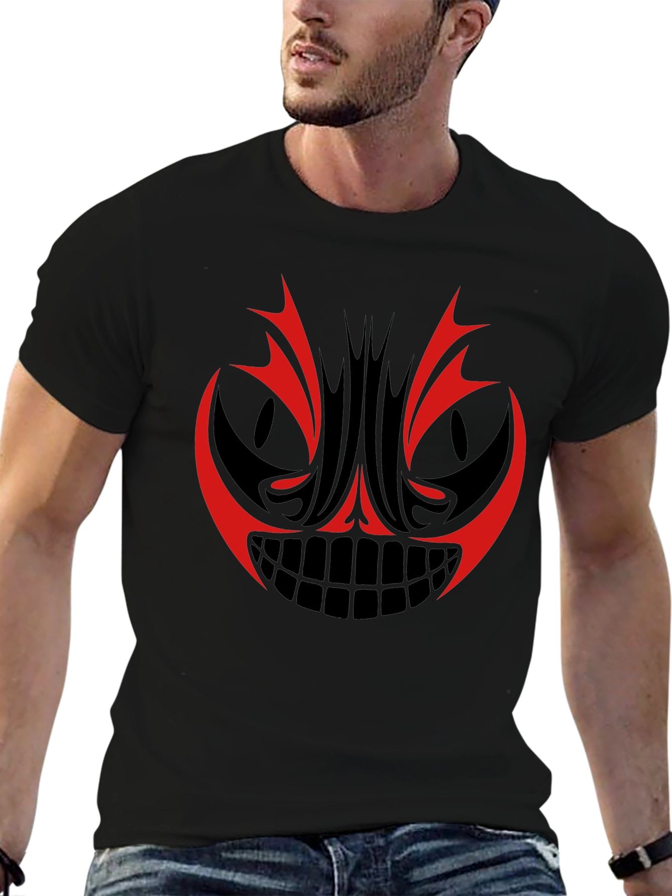 Mens Graphic Tee - Red & Black Tribal Face