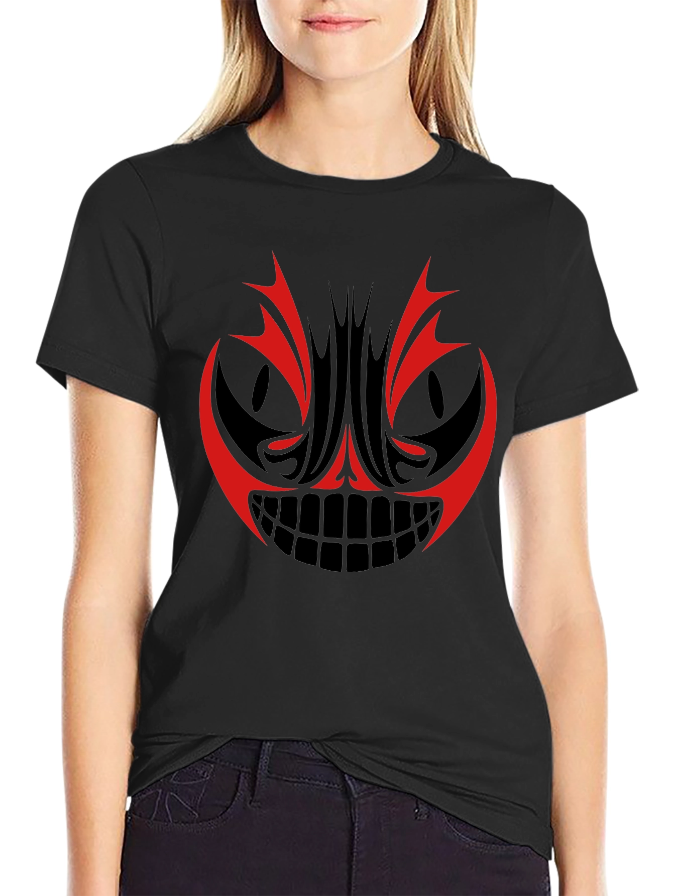 Mens Graphic Tee - Red & Black Tribal Face