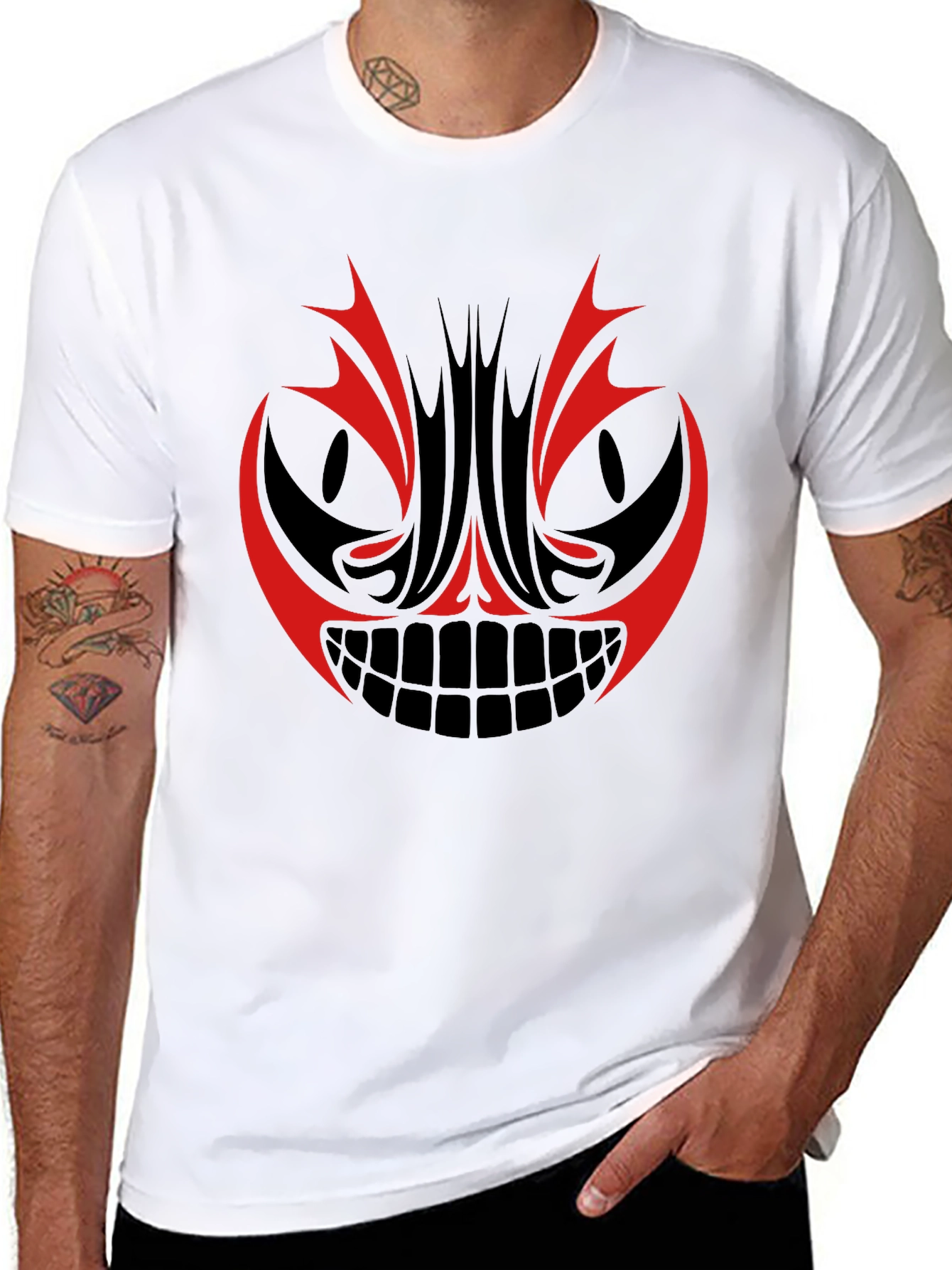 Mens Graphic Tee - Red & Black Tribal Face