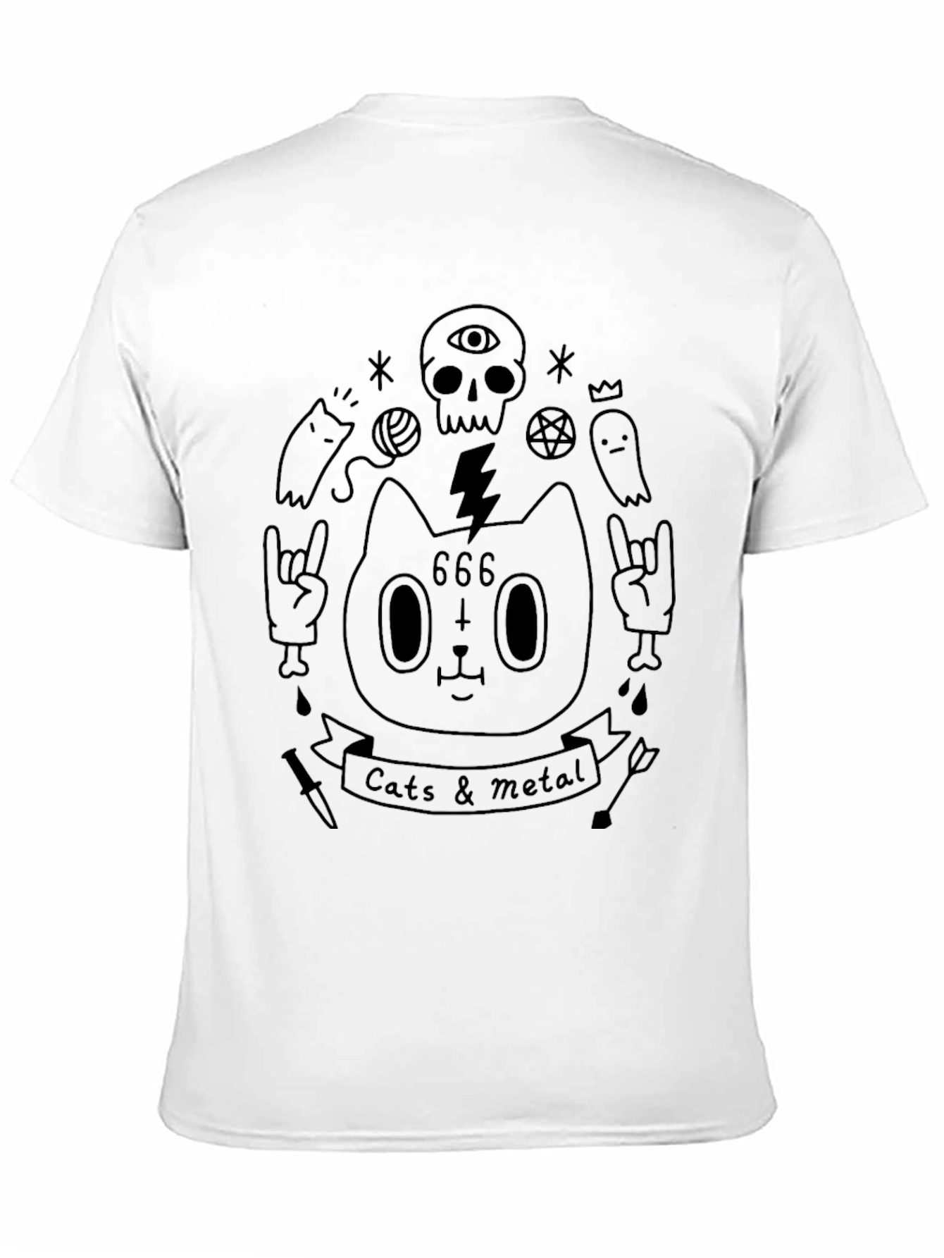 Cats & Metal Graphic Tee - Black Cotton Shirt