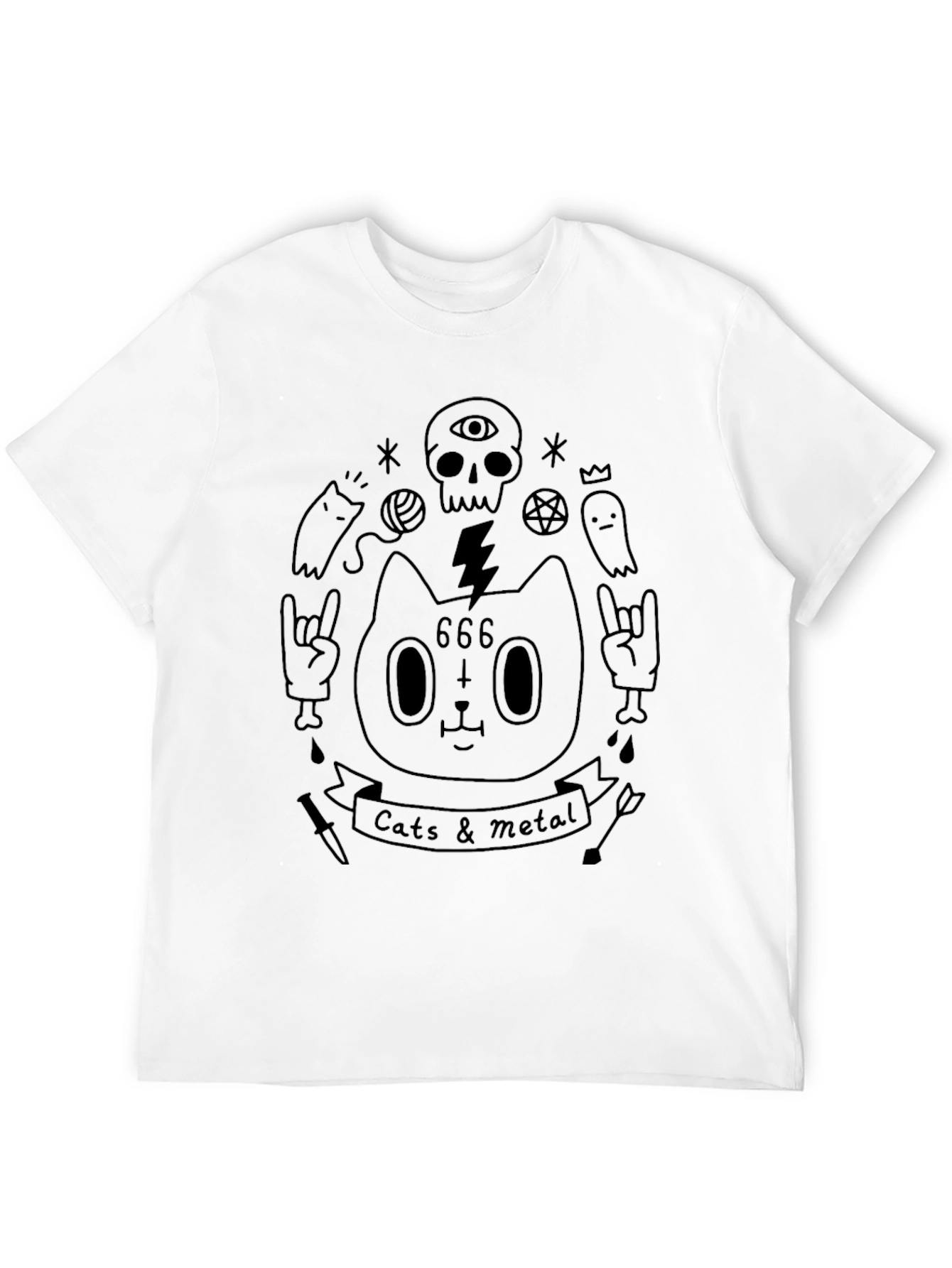 Cats & Metal Graphic Tee - Black Cotton Shirt