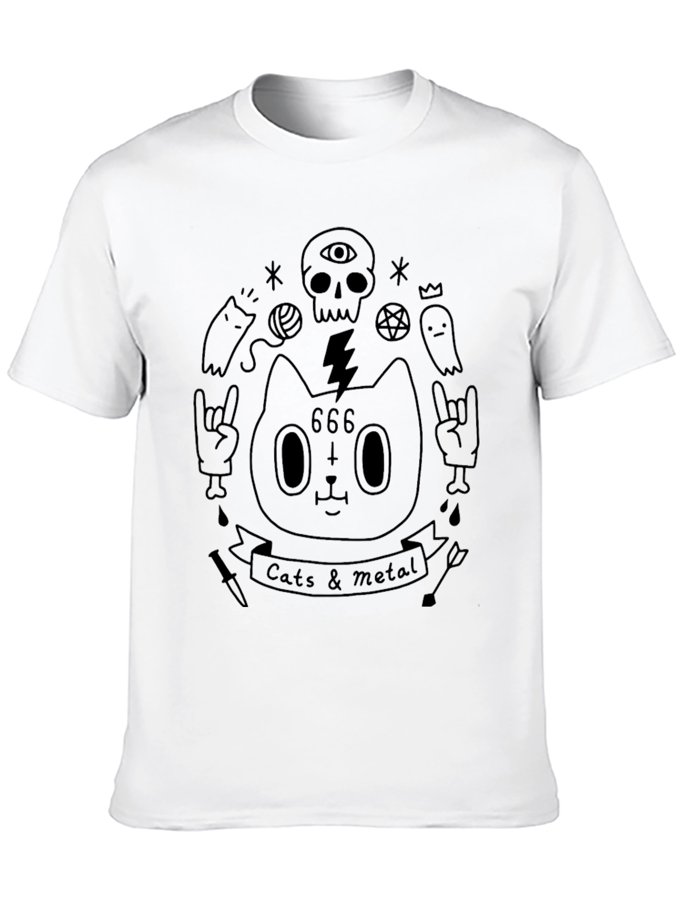 Cats & Metal Graphic Tee - Black Cotton Shirt