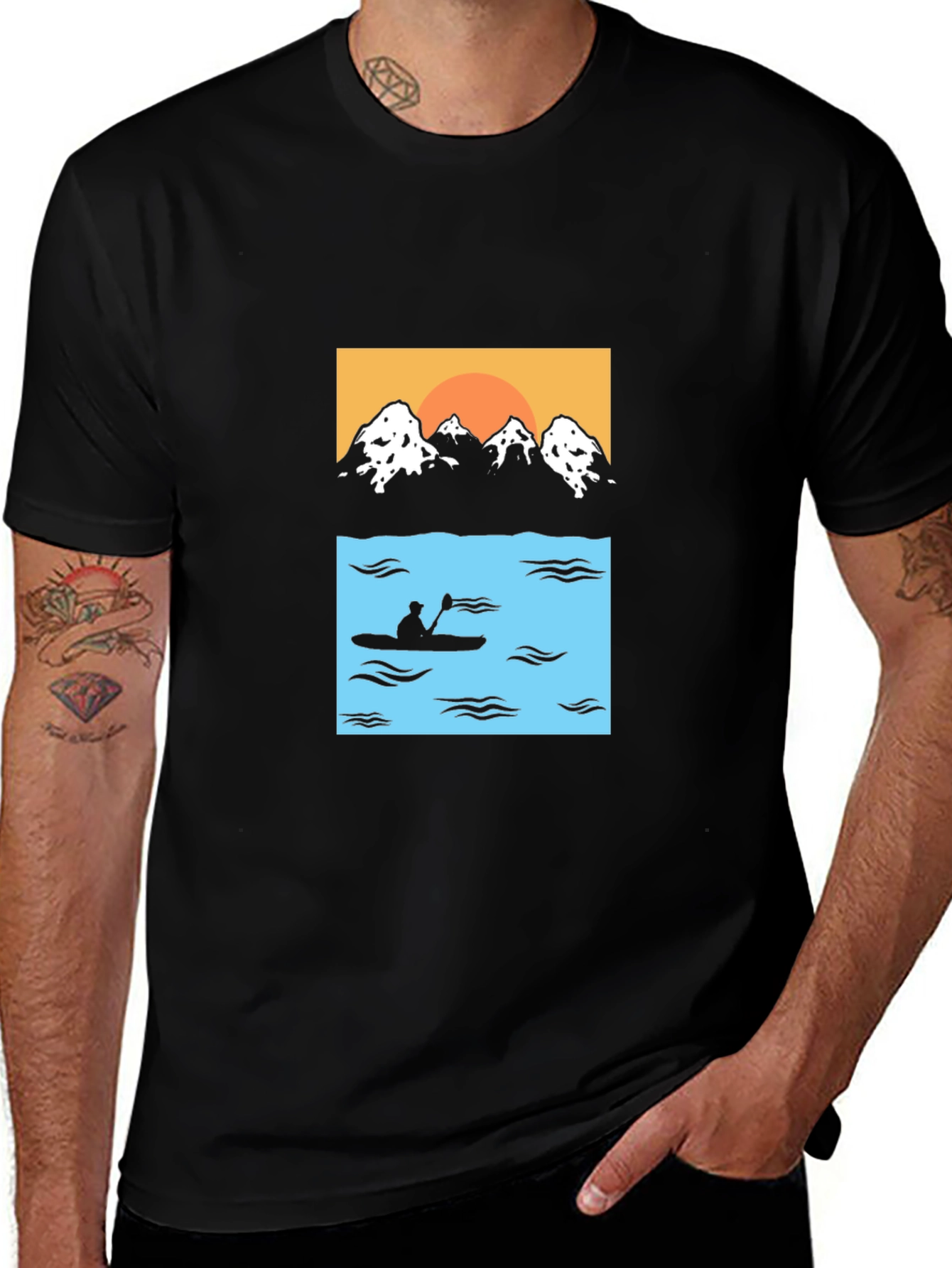 Mountain & Kayak Graphic Tee - Black Cotton