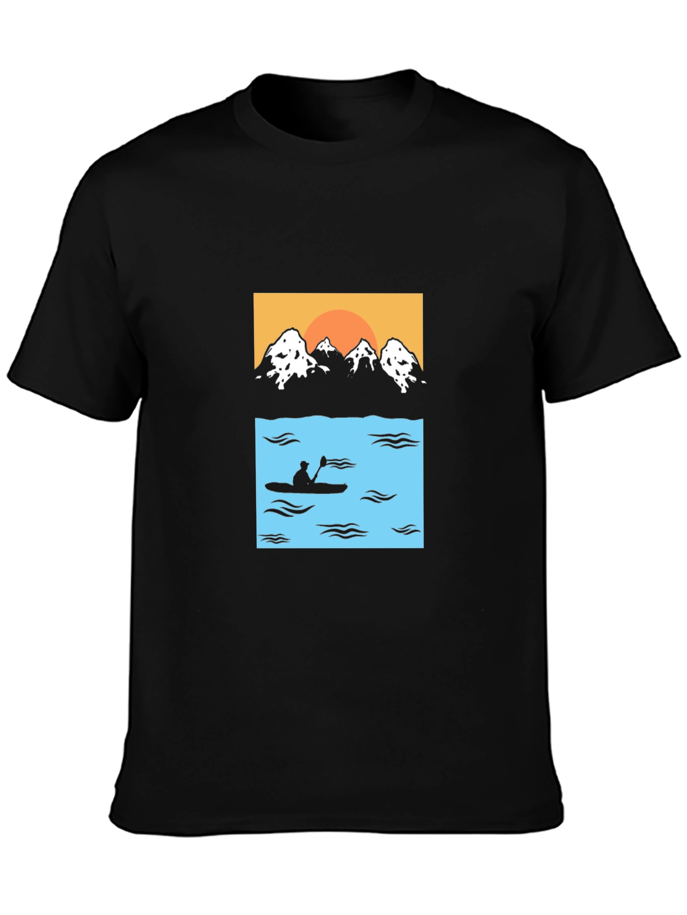 Mountain & Kayak Graphic Tee - Black Cotton