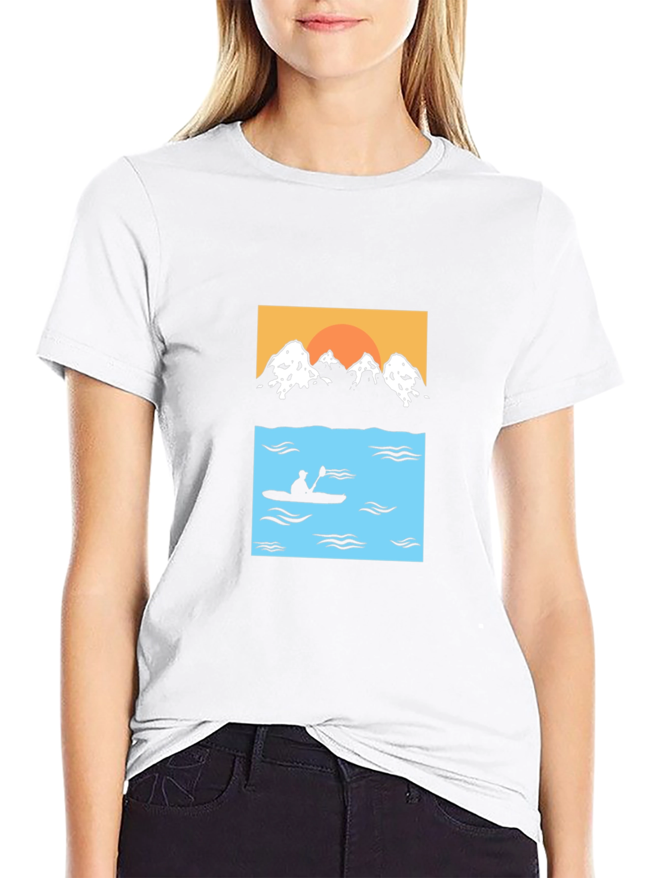 Mountain & Kayak Graphic Tee - Black Cotton