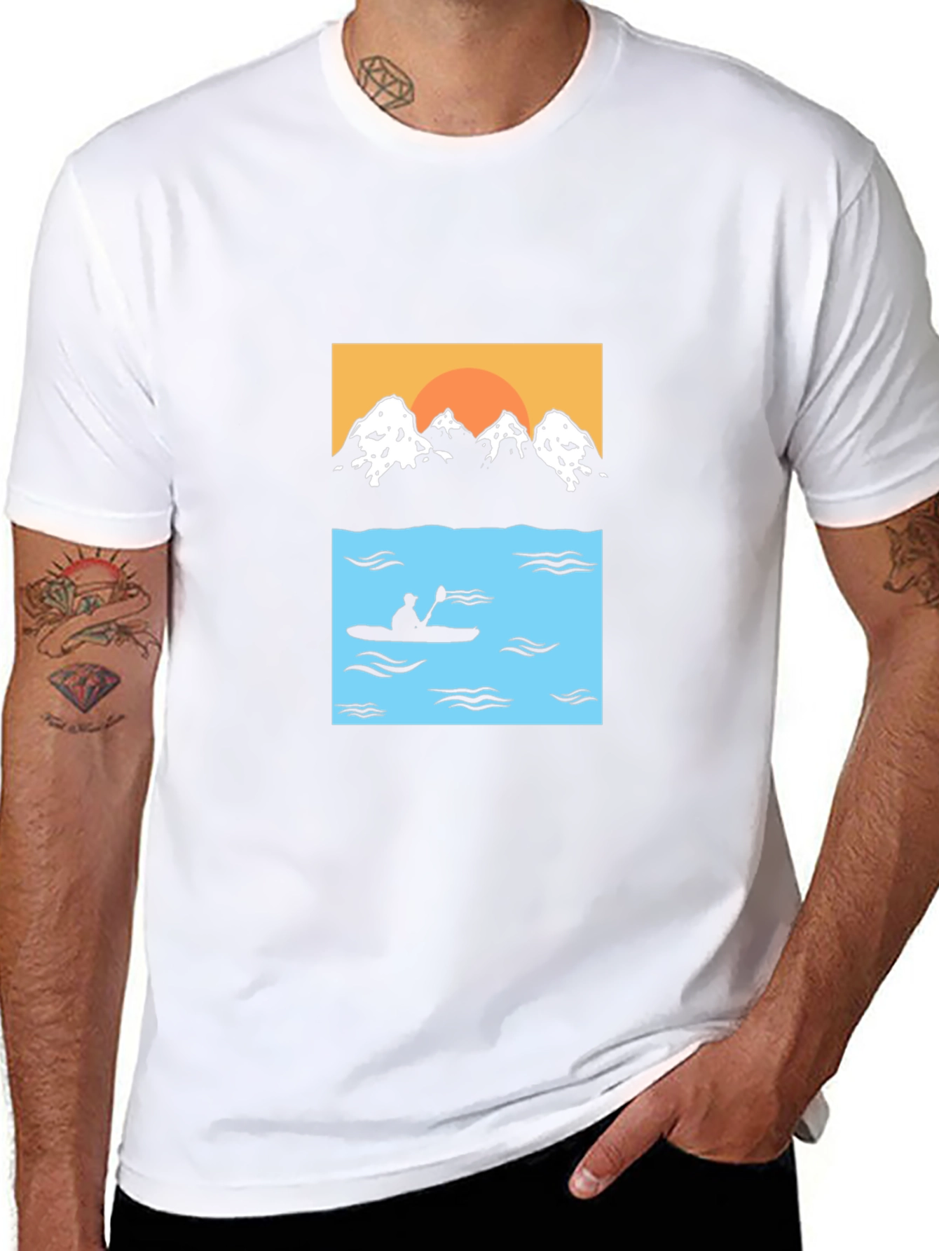 Mountain & Kayak Graphic Tee - Black Cotton
