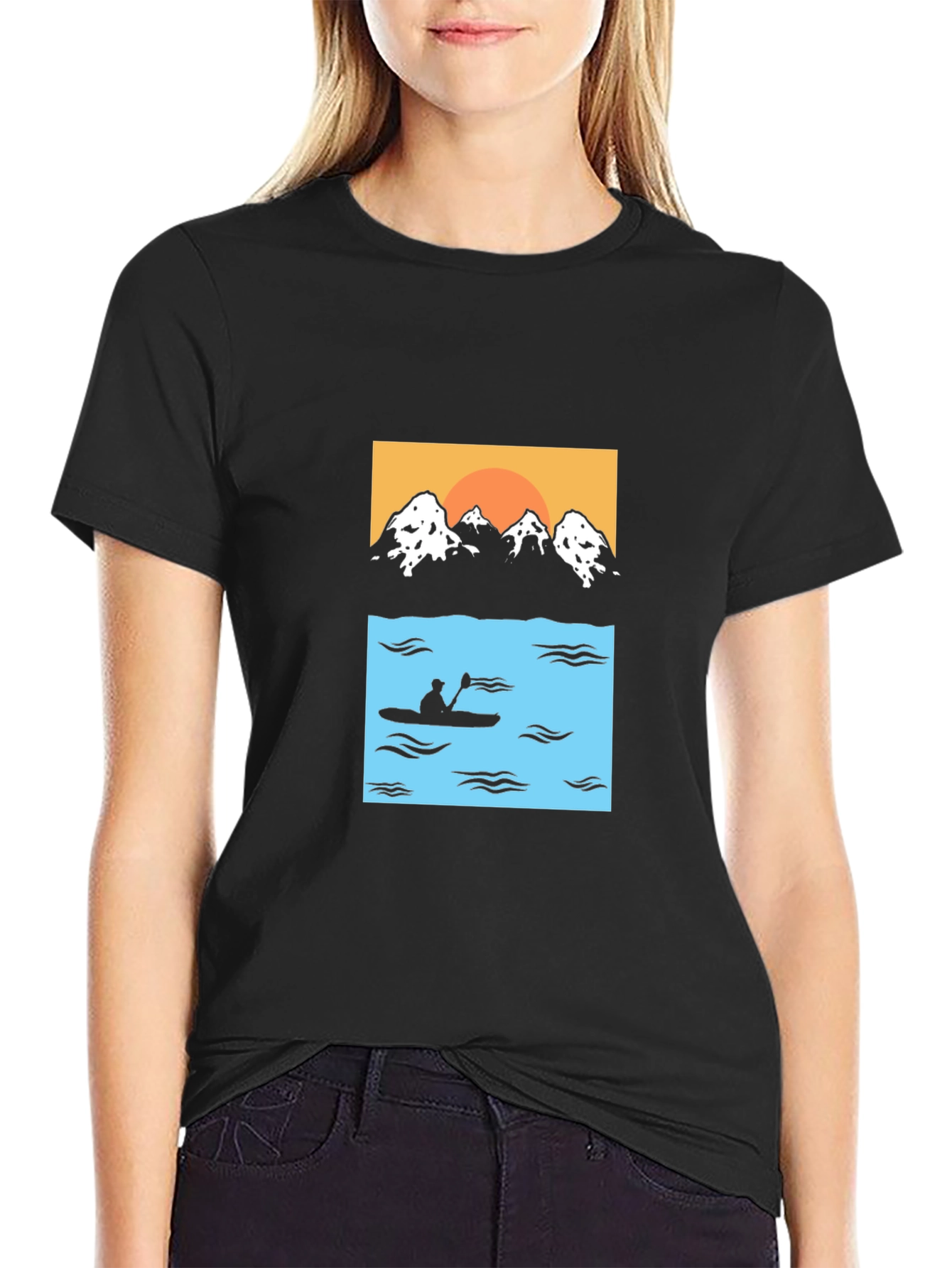 Mountain & Kayak Graphic Tee - Black Cotton