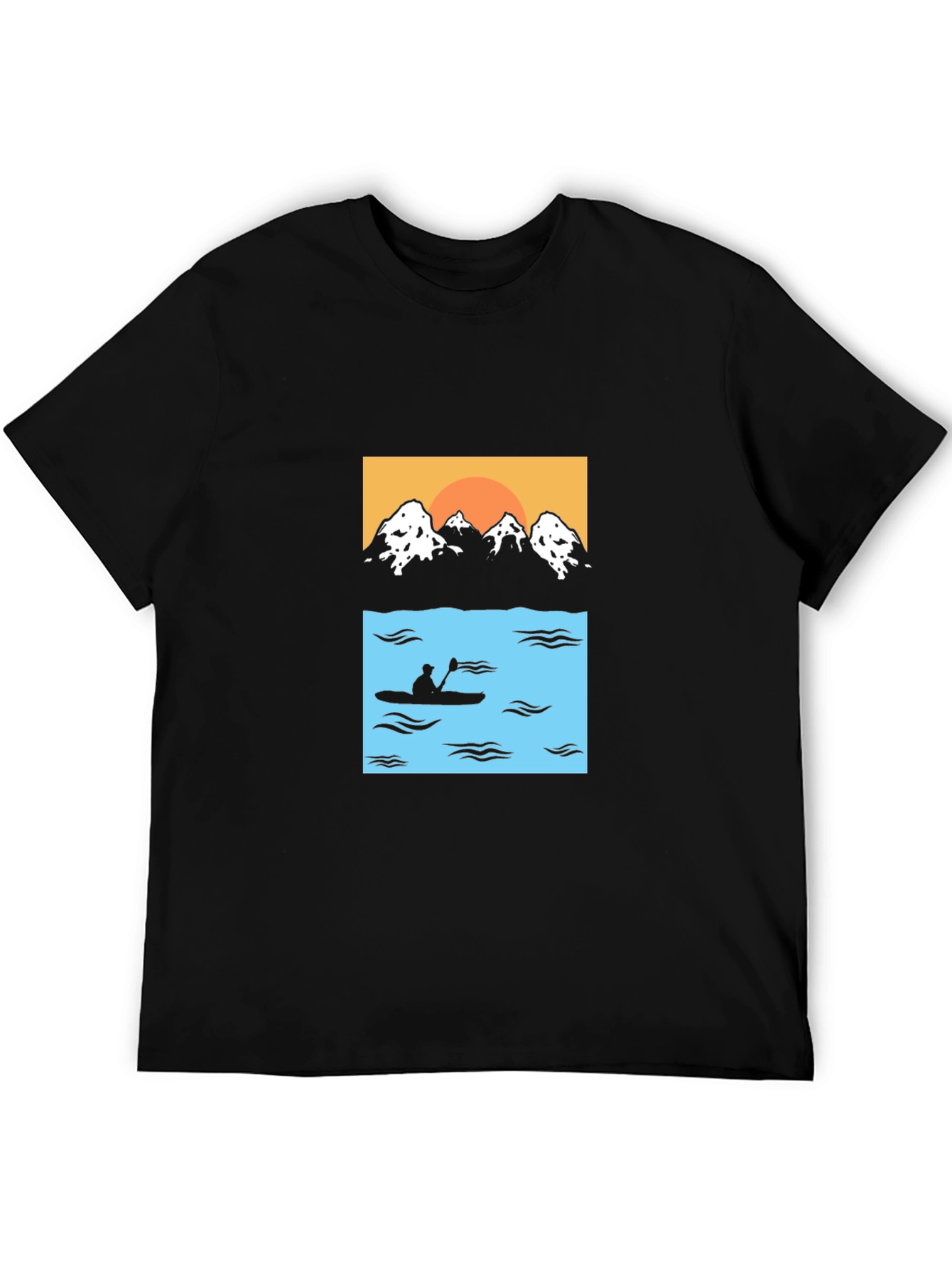 Mountain & Kayak Graphic Tee - Black Cotton