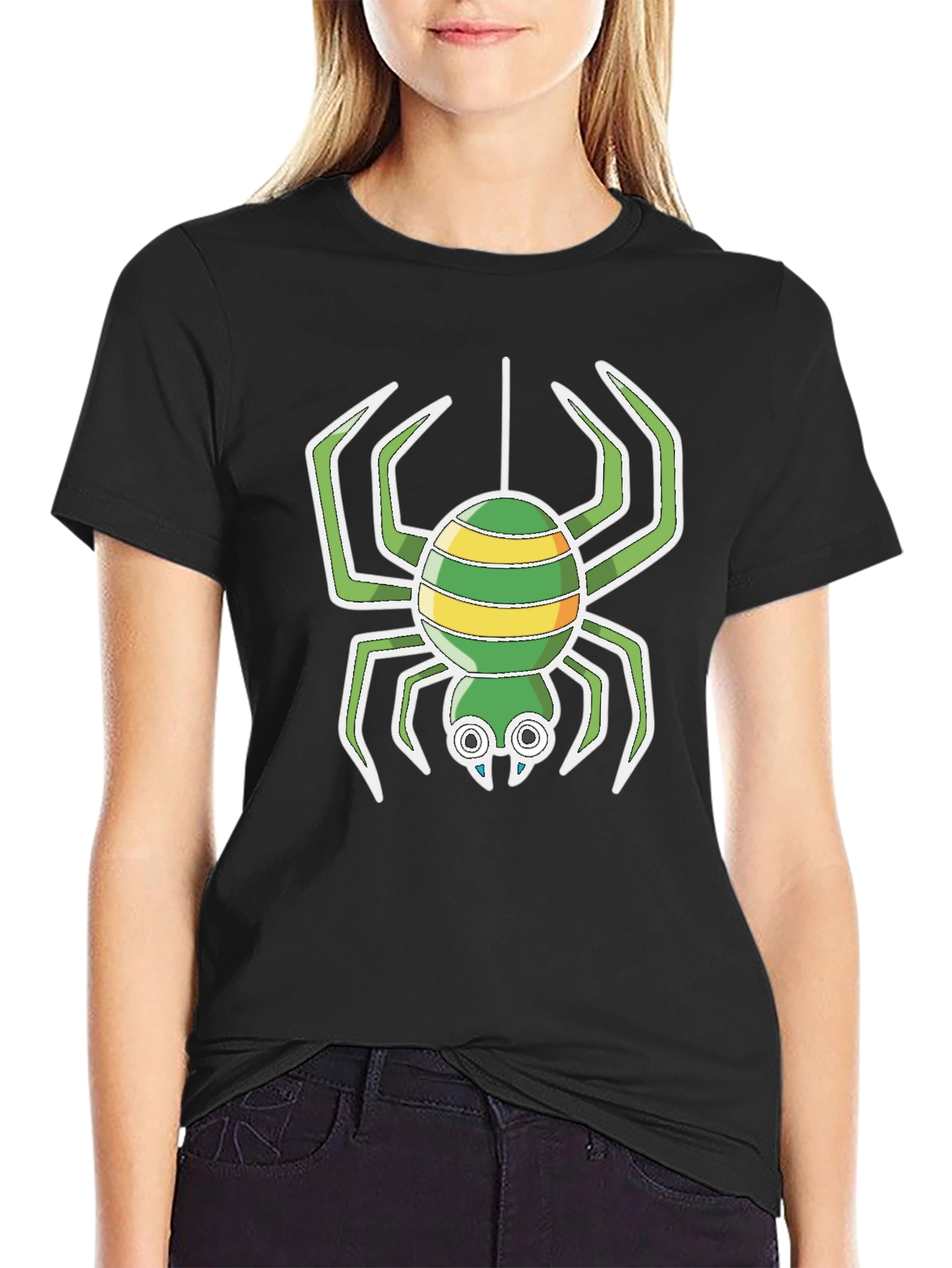 Cartoon Spider Graphic T-Shirt - Black