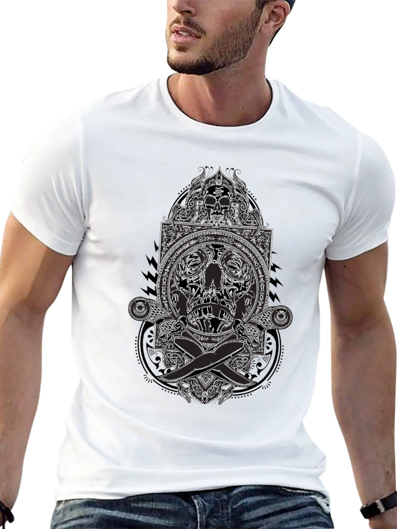 Skull & Swords Graphic Tee - Edgy Style