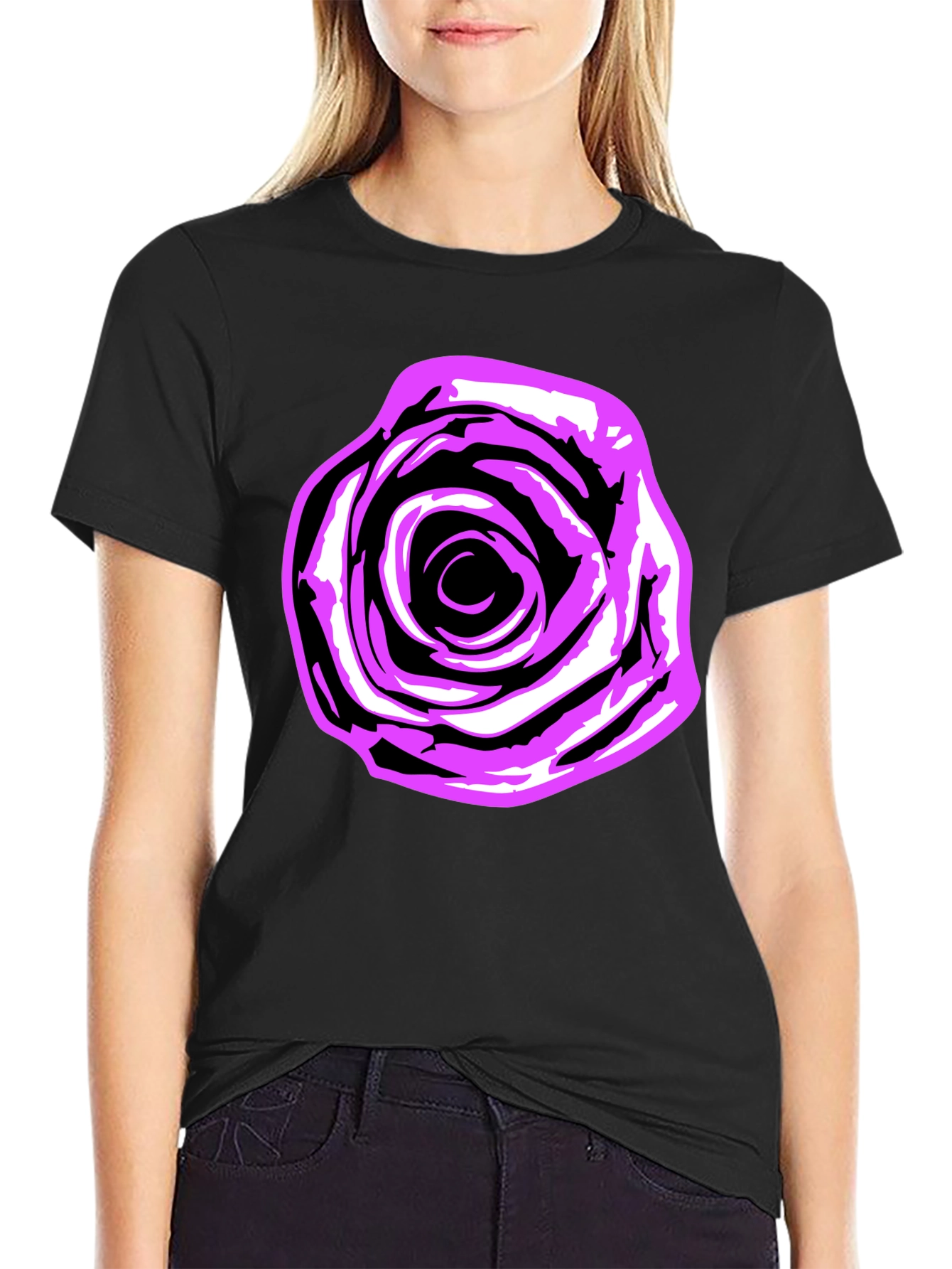 Rose Graphic Tee - Bold Black Cotton Shirt