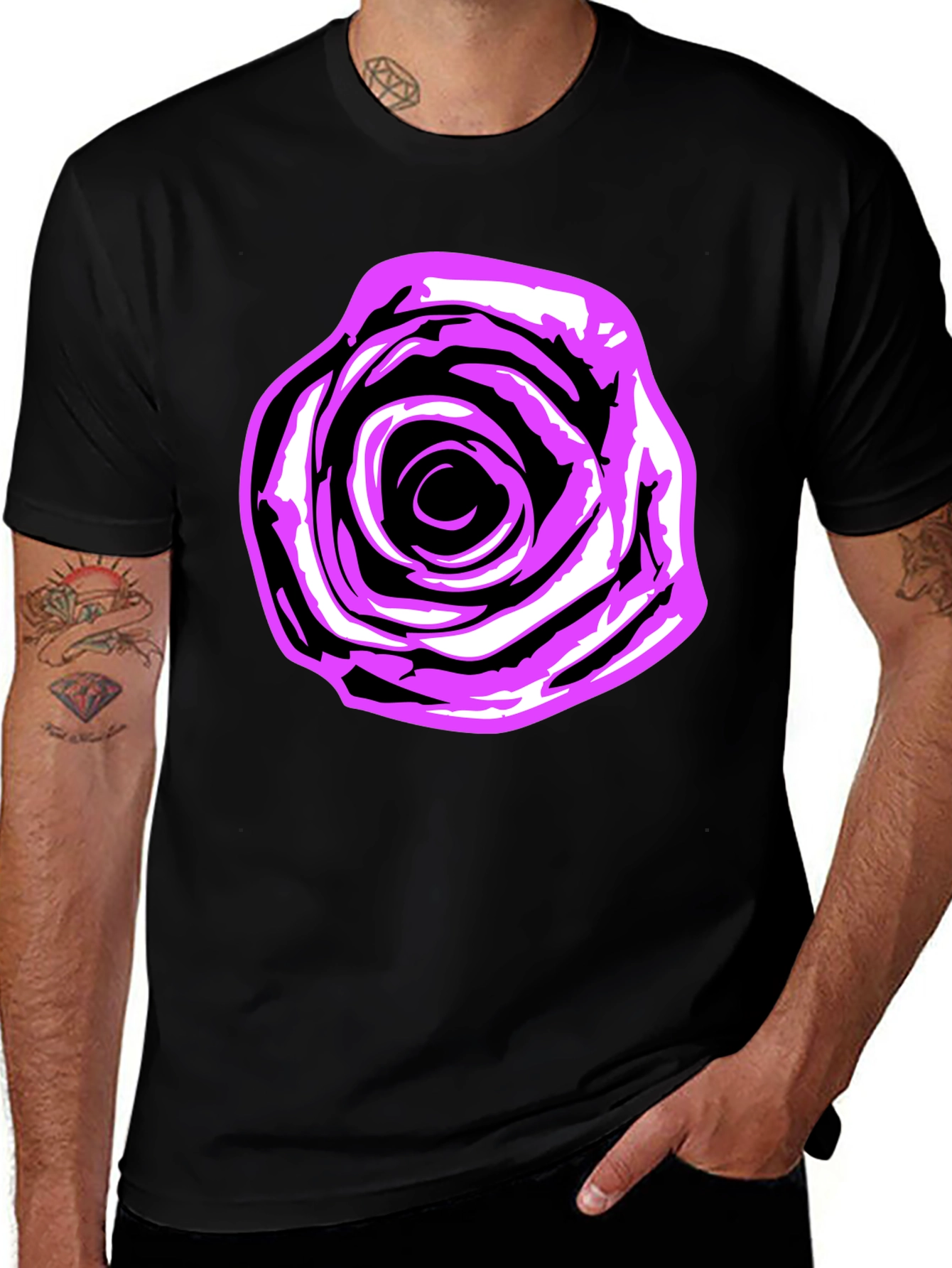 Rose Graphic Tee - Bold Black Cotton Shirt